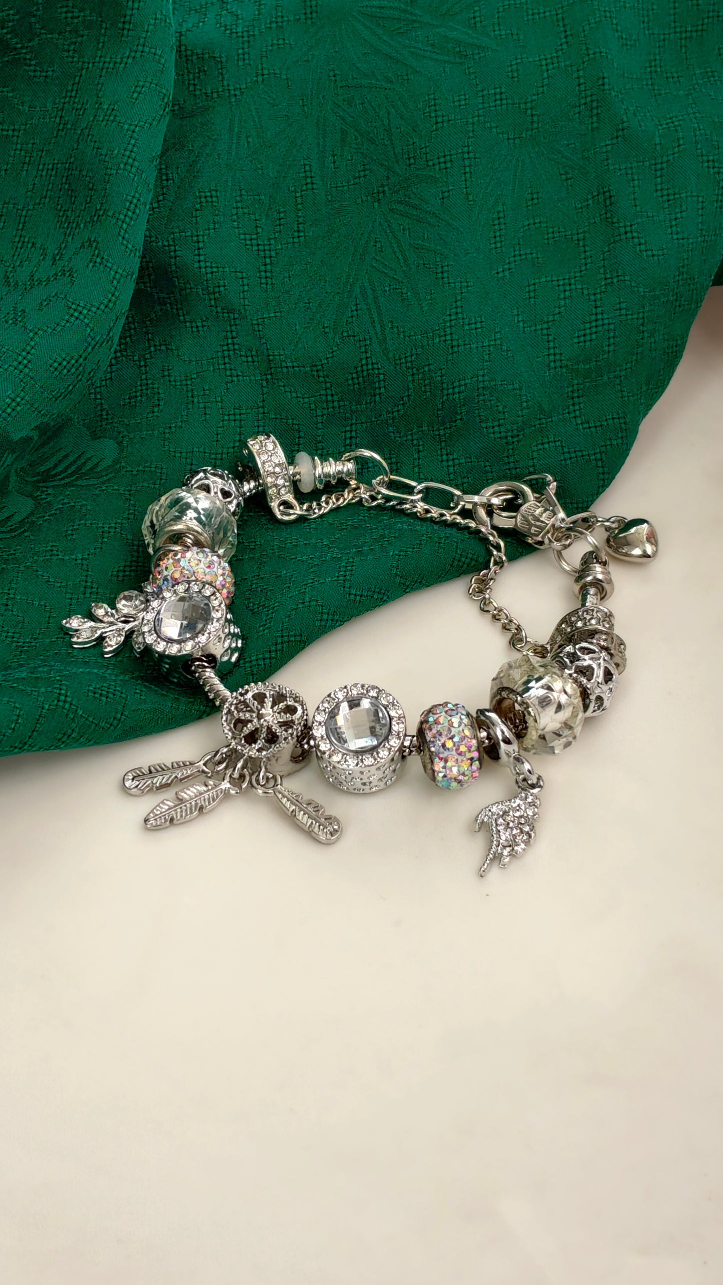 Pandora-Style Bracelet: Black Red Green Silver