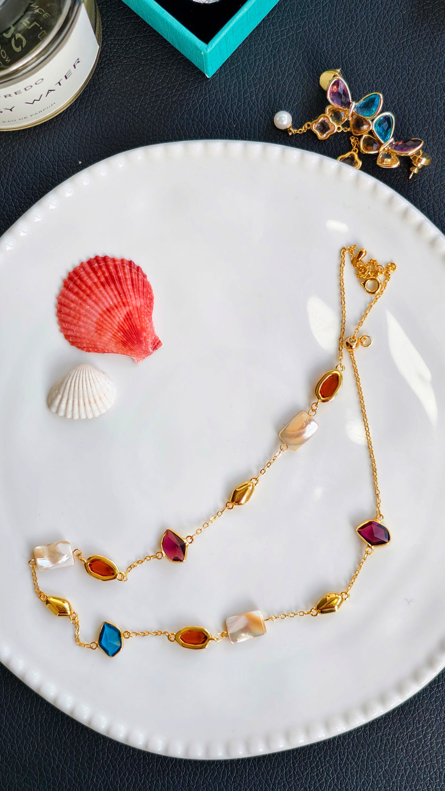Vibrant Gemstone & Pearl Jewelry necklace + earring Set
