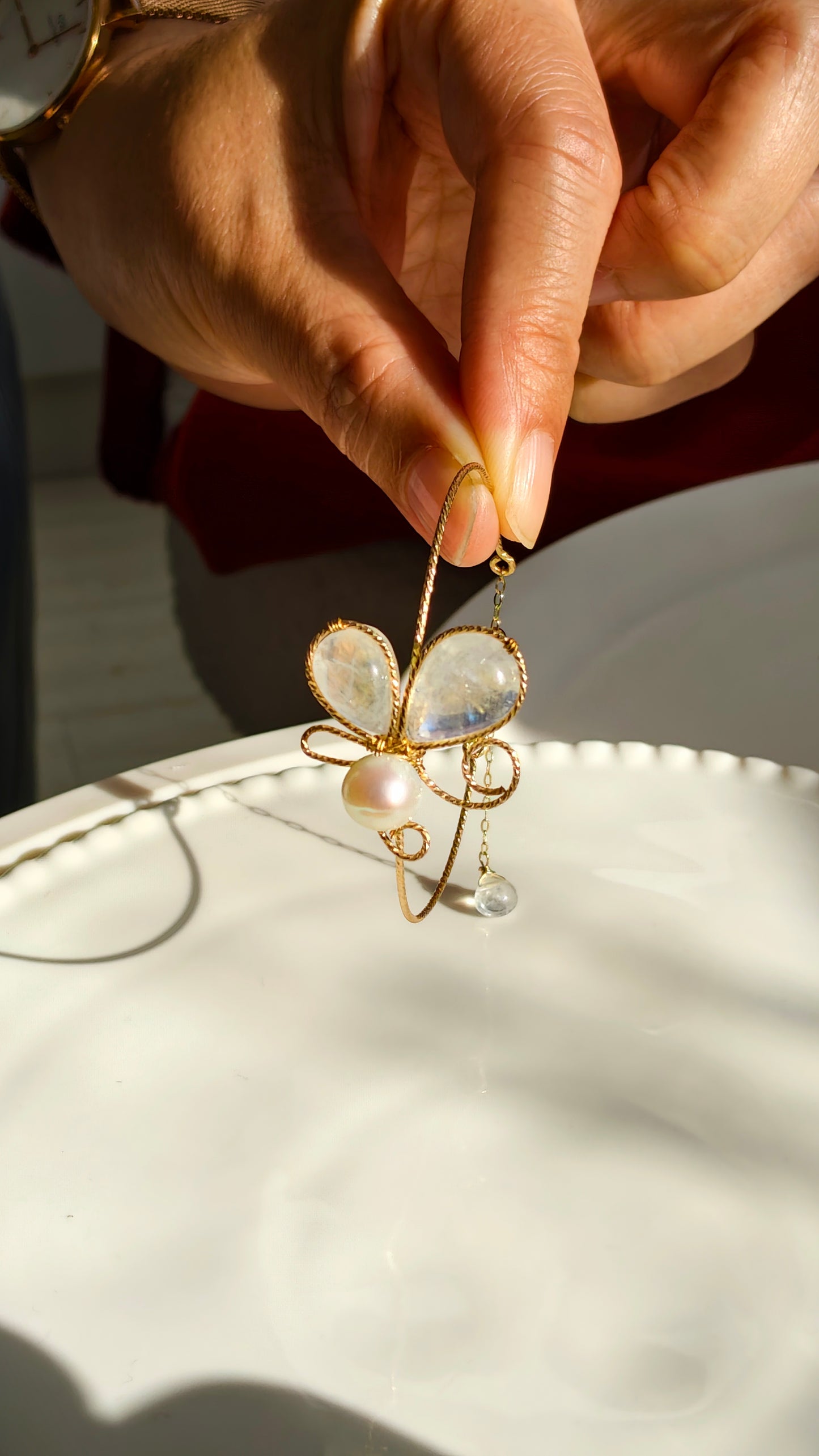 Little Butterfly Moonstone & Pearl Cuff Bracelet