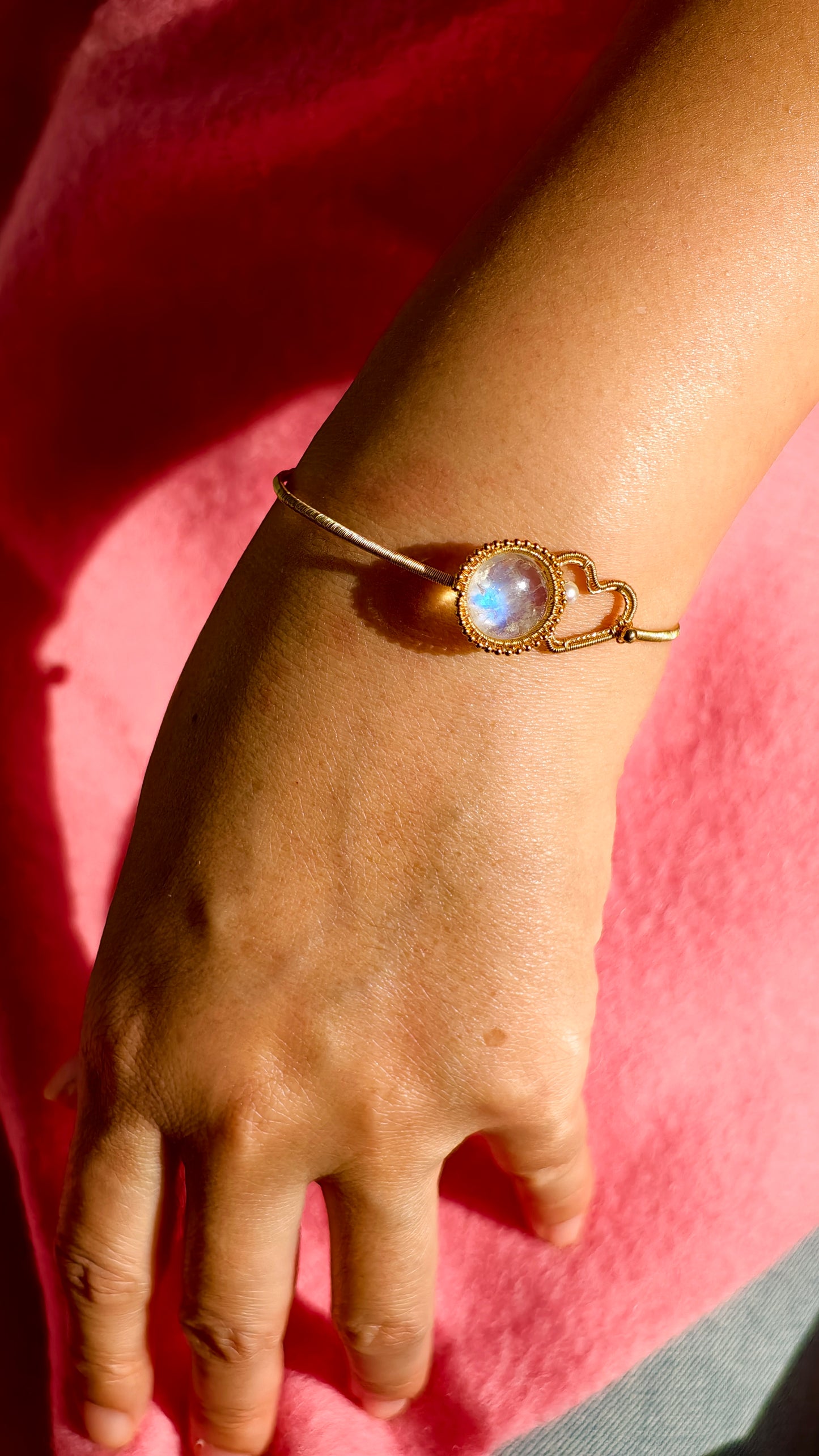 Moonstone & Pearl "Lucky Knot" Cuff Bracelet