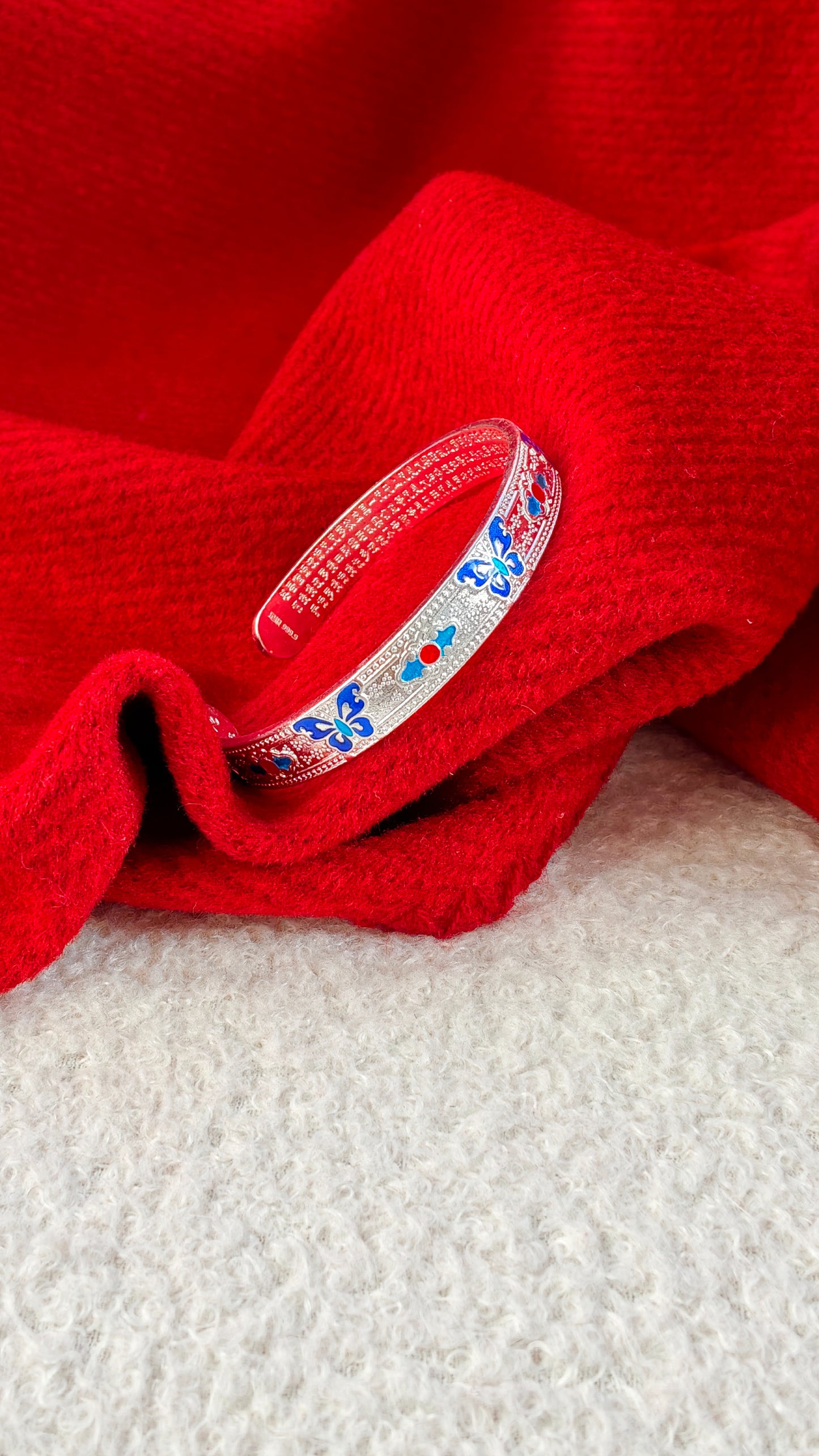 Sterling Silver Cuff Bangle: Enamel Butterfly & Floral Motif