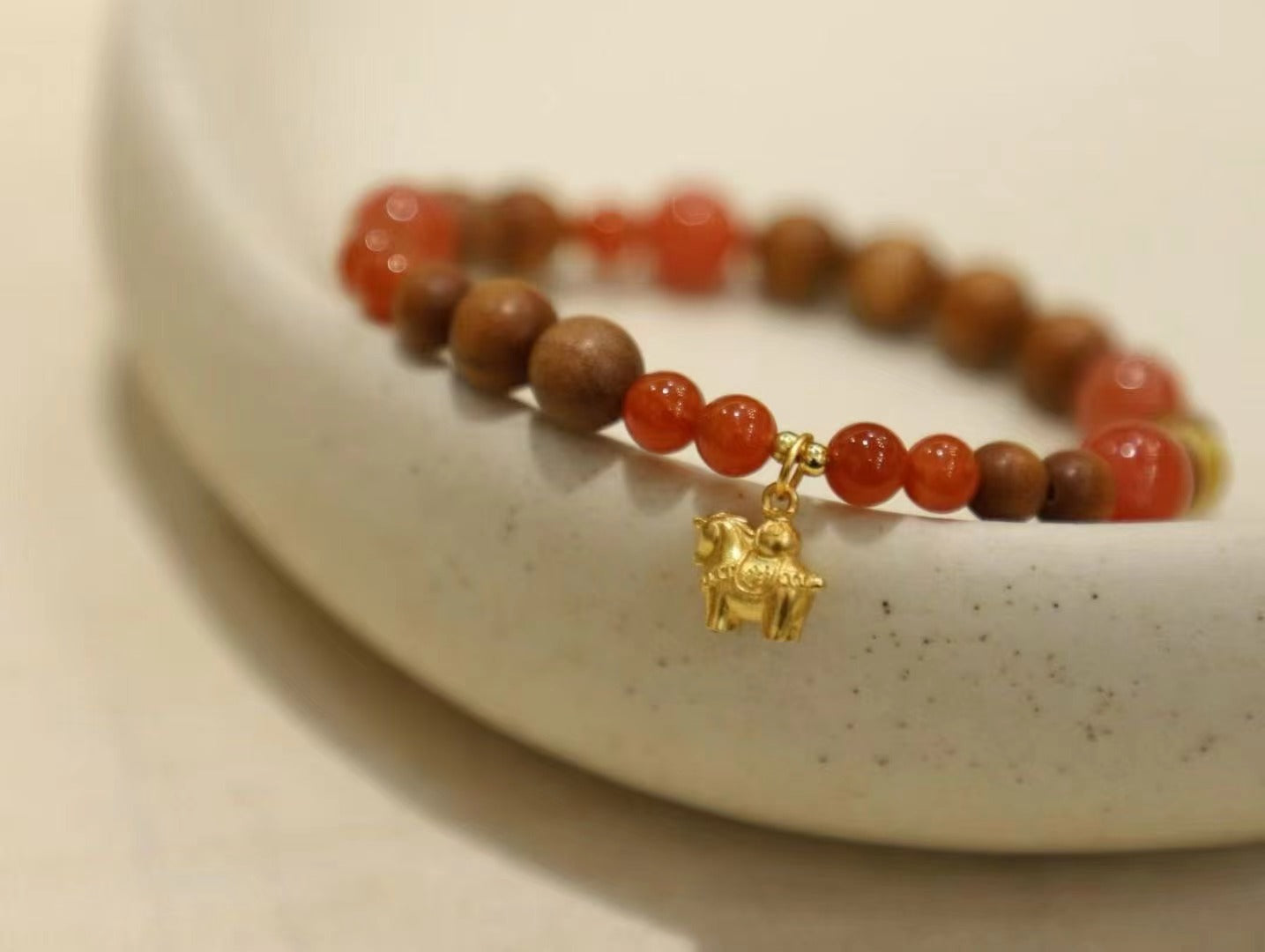 Red Agate & Golden Horse Bracelet