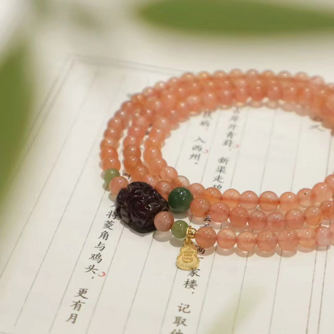 Red Agate & Tourmaline Pixiu Necklace