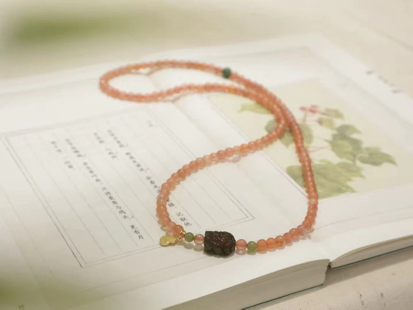 Red Agate & Tourmaline Pixiu Necklace