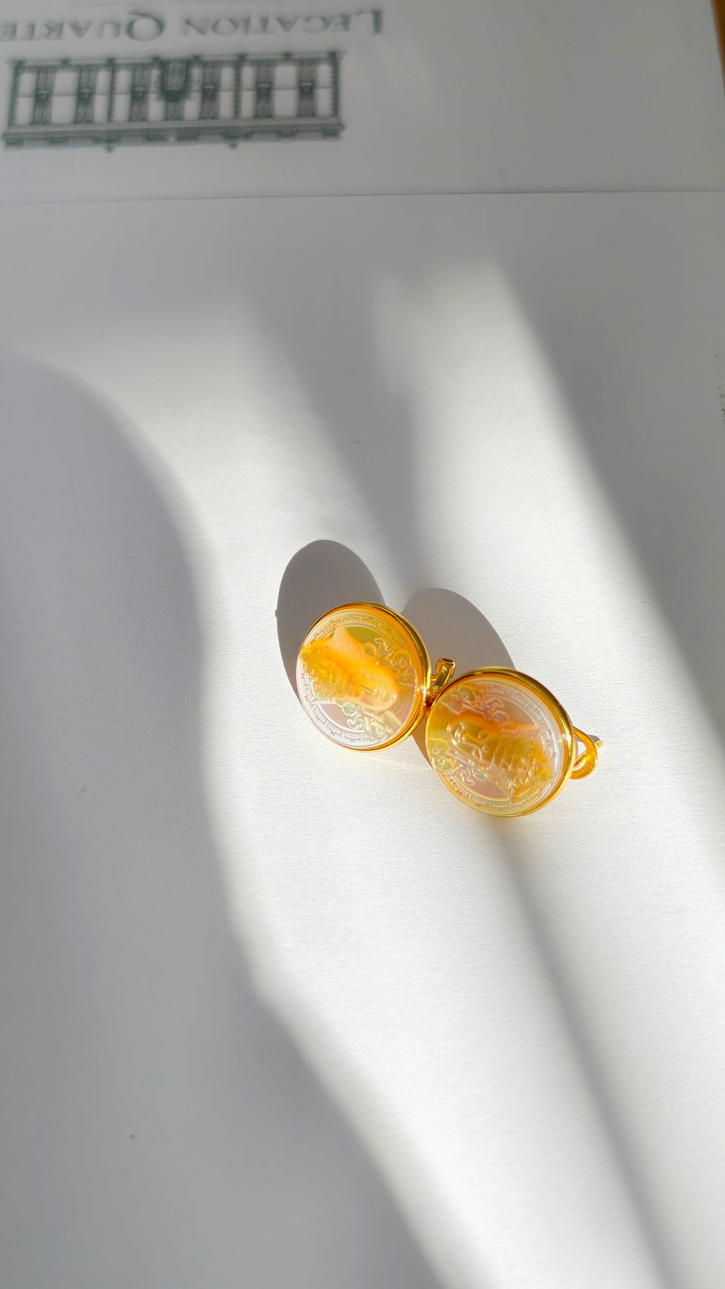 Sun-Kissed Wealth: Amber Tibetan Deity Earings and Pendant Set