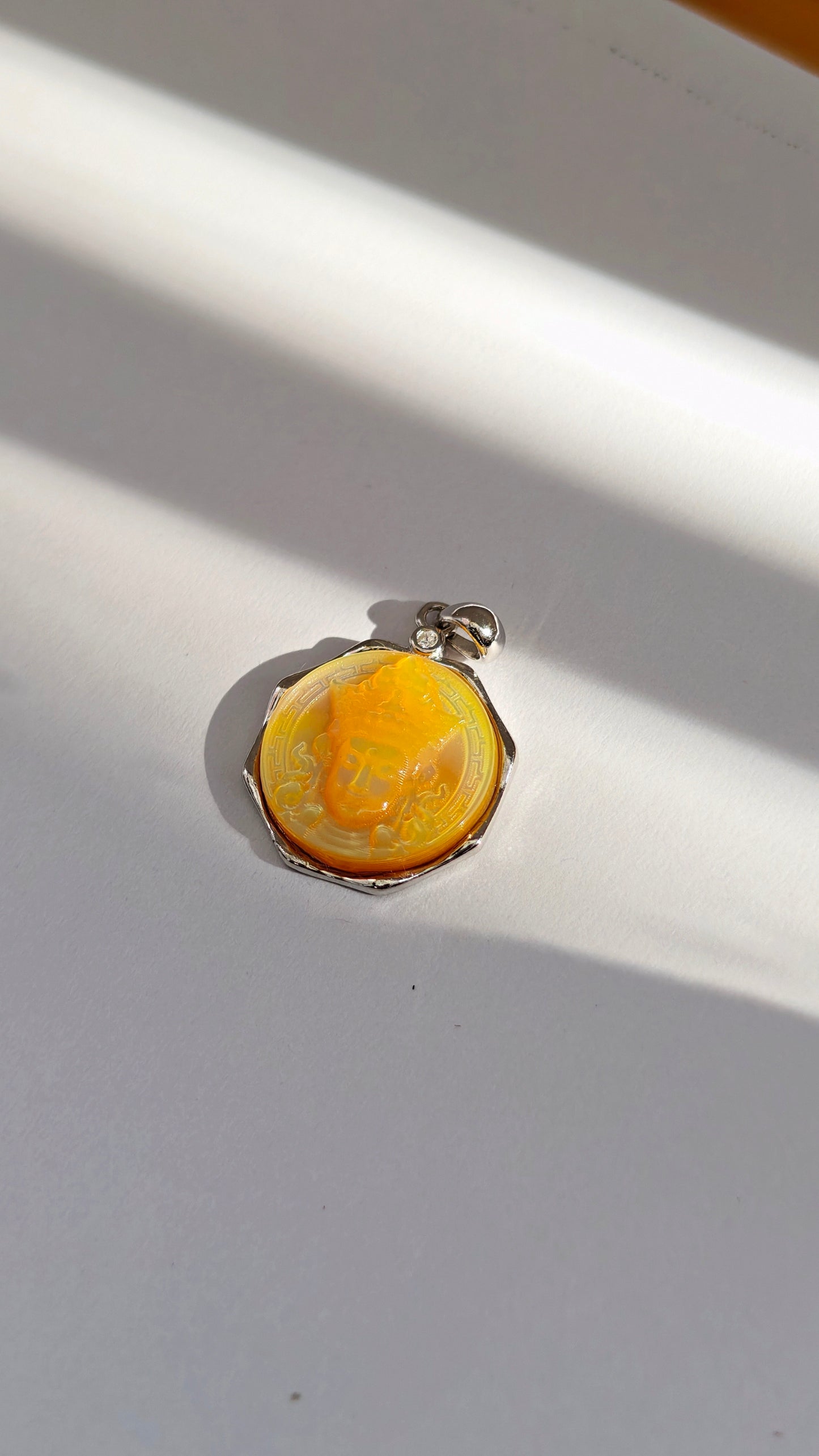 Sun-Kissed Wealth: Amber Tibetan Deity Earings and Pendant Set