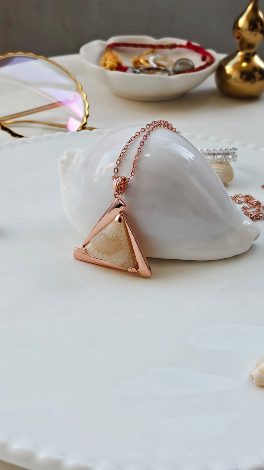 Coral Jade Triangle Necklace– Where Nature Meets Geometry
