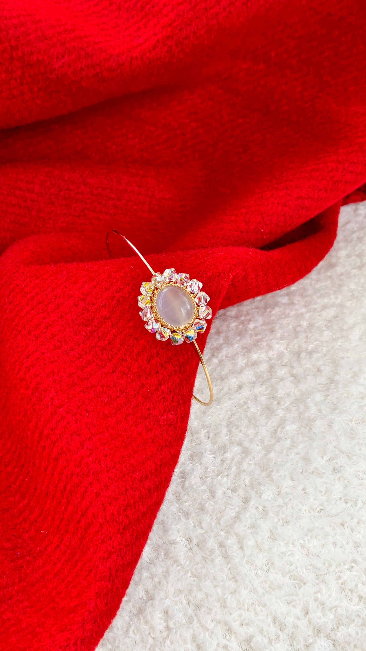 Moonstone & Crystal Flower Cuff Bracelet