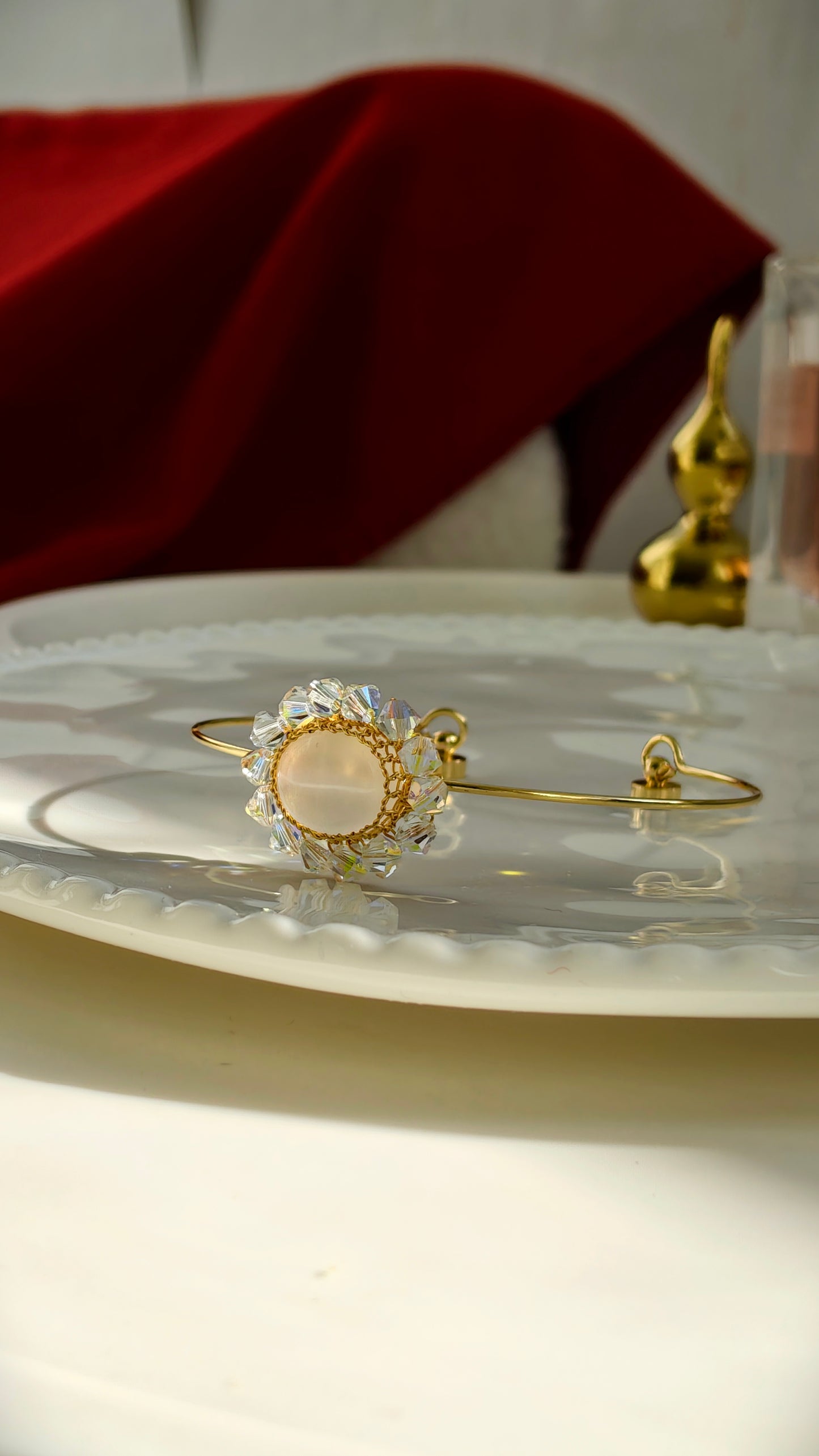 Moonstone & Crystal Flower Cuff Bracelet
