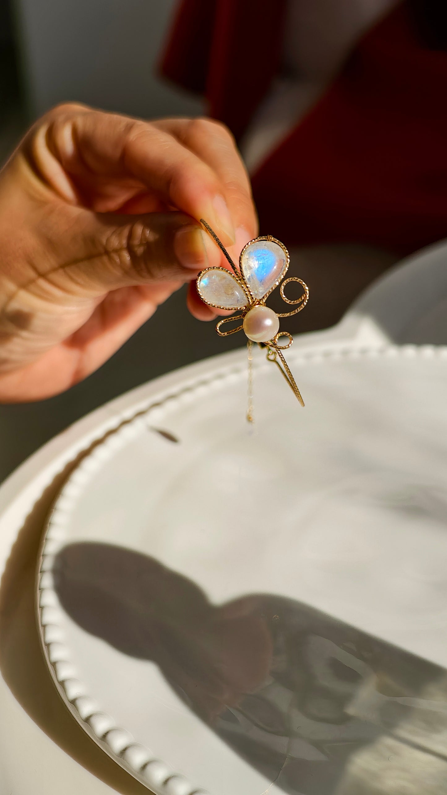 Little Butterfly Moonstone & Pearl Cuff Bracelet