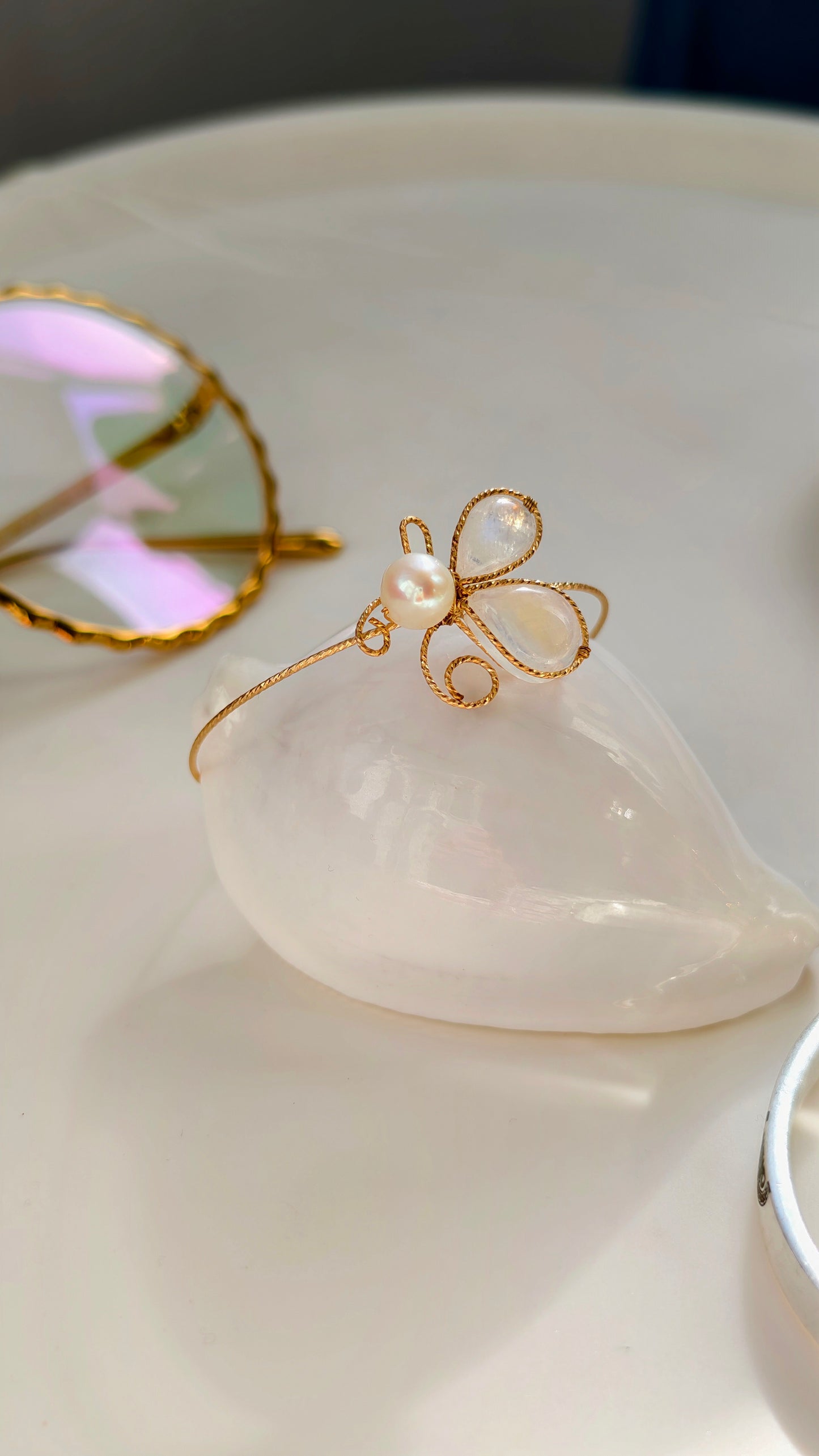 Little Butterfly Moonstone & Pearl Cuff Bracelet