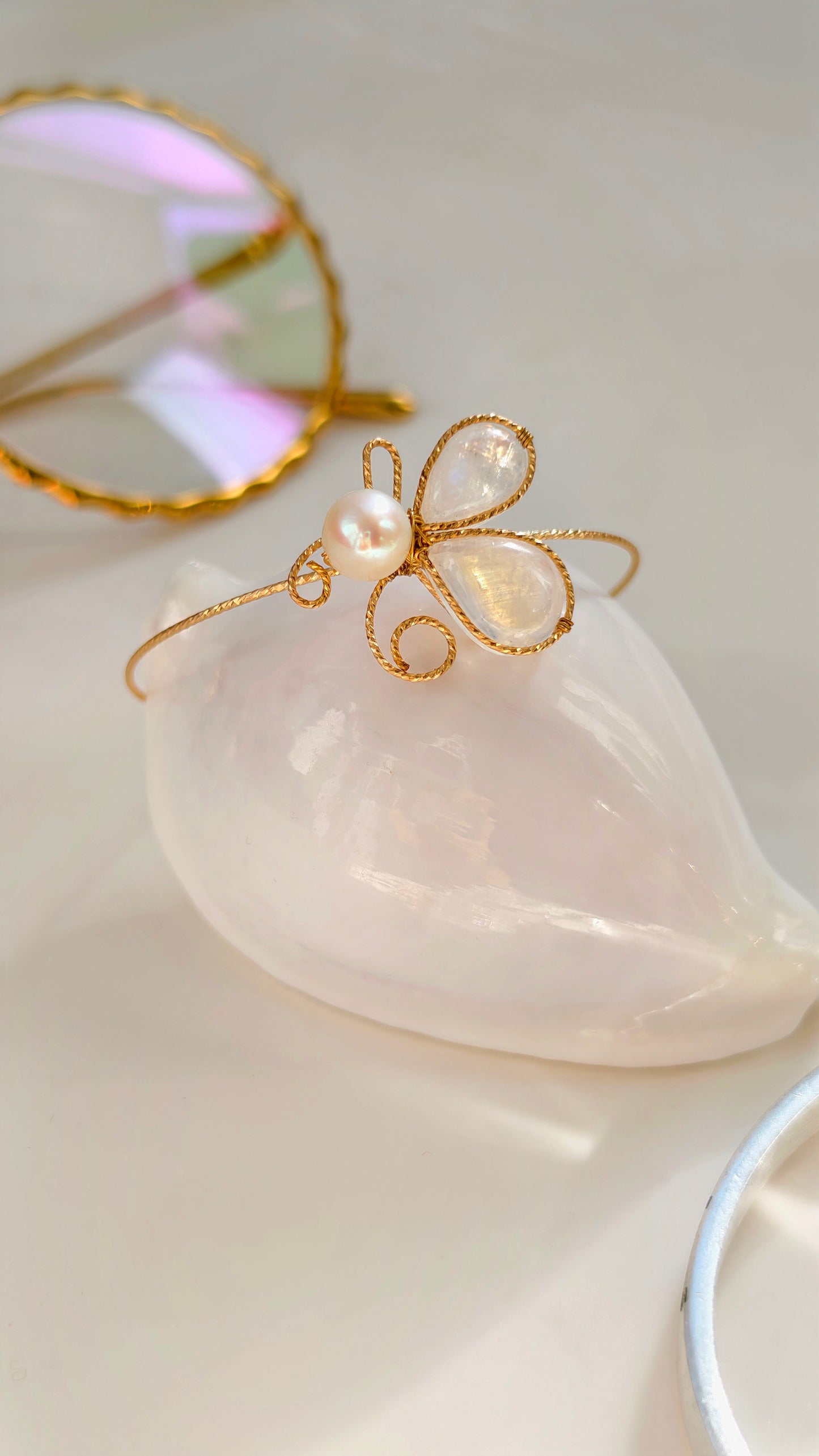 Little Butterfly Moonstone & Pearl Cuff Bracelet