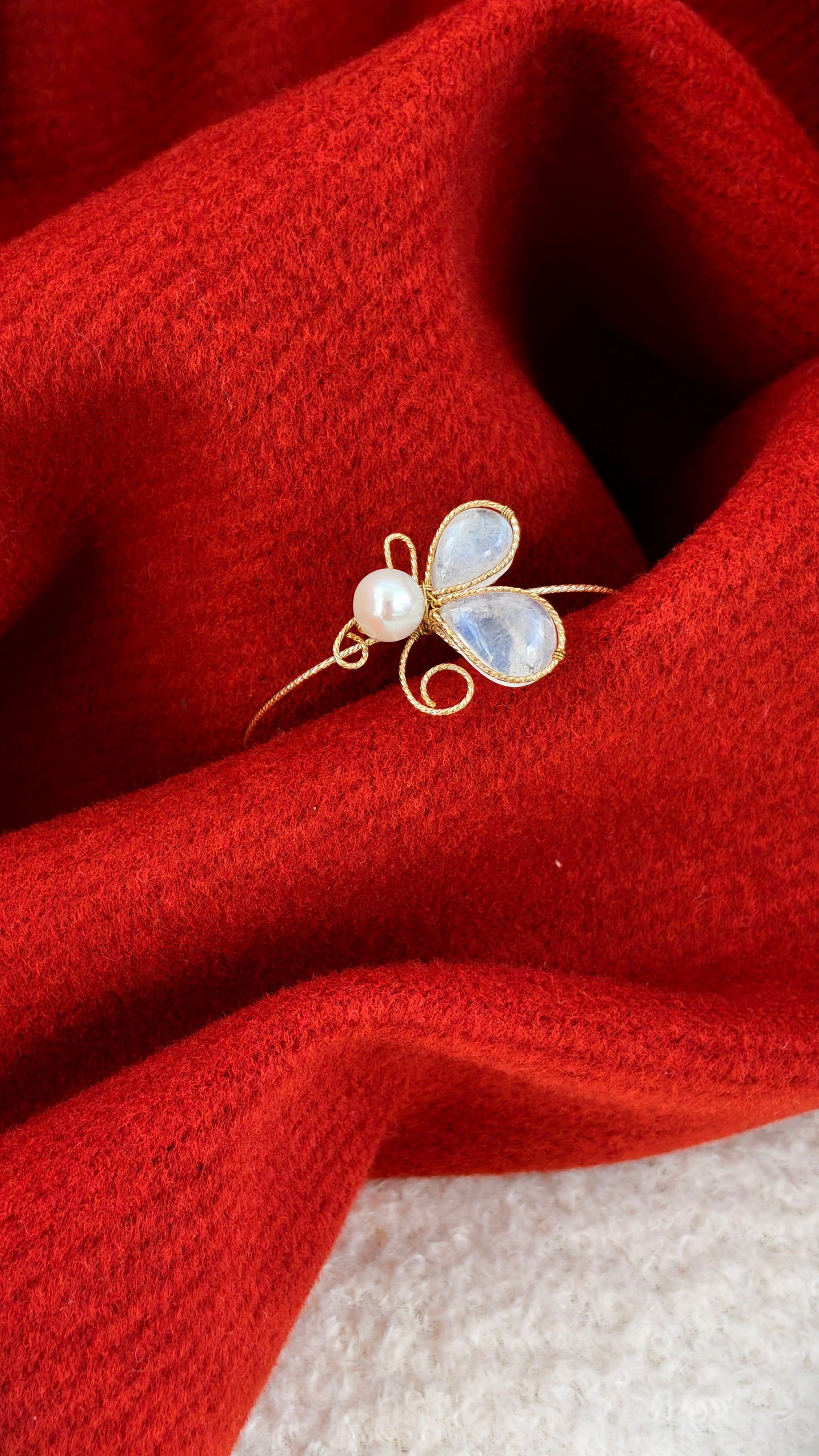 Little Butterfly Moonstone & Pearl Cuff Bracelet