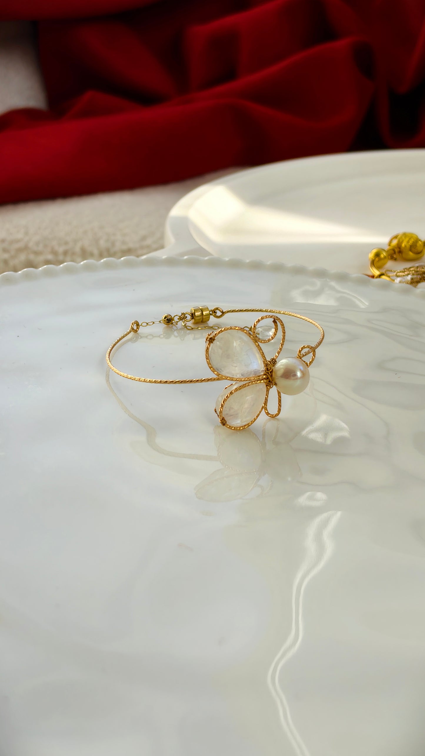 Little Butterfly Moonstone & Pearl Cuff Bracelet
