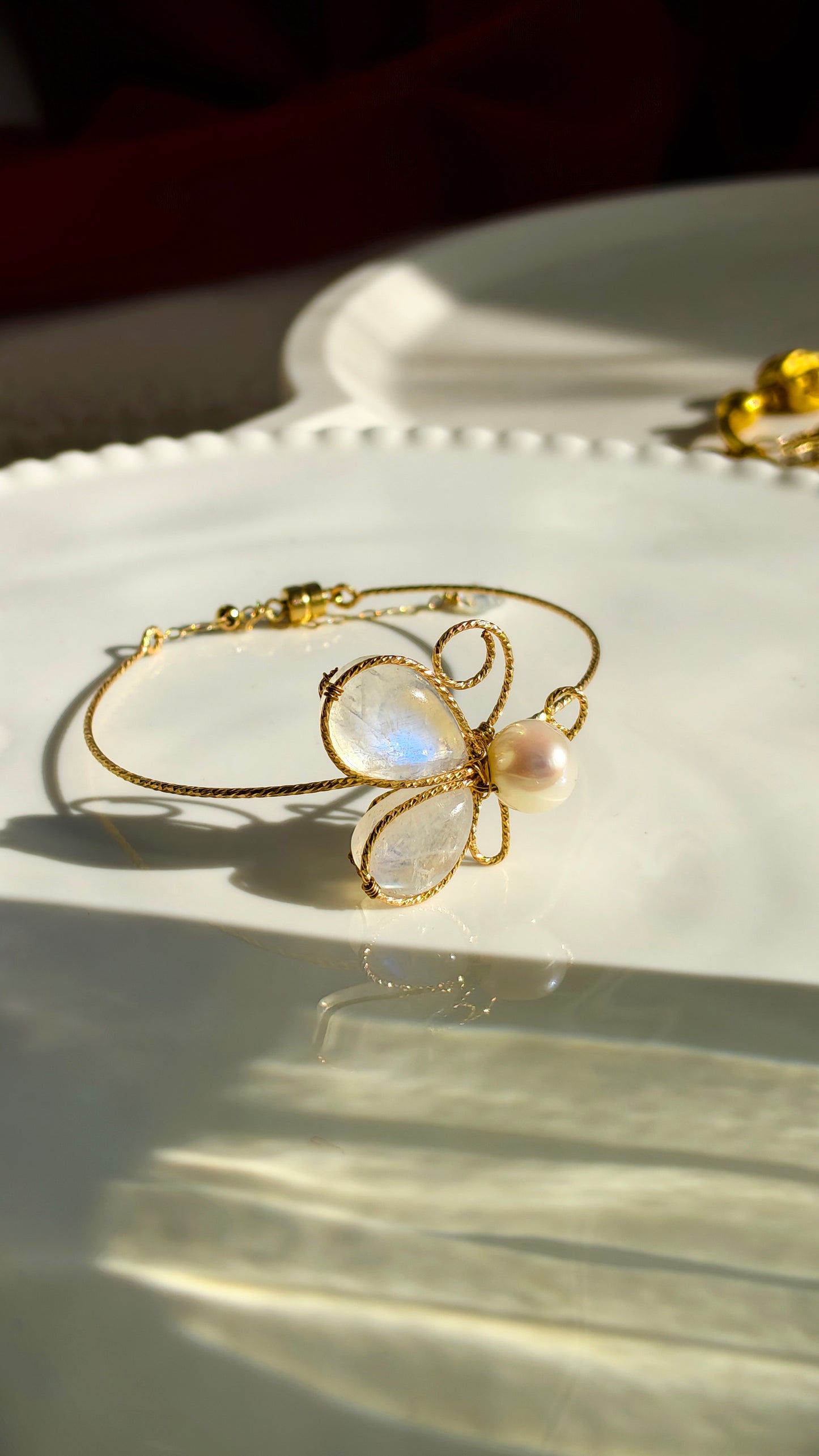 Little Butterfly Moonstone & Pearl Cuff Bracelet