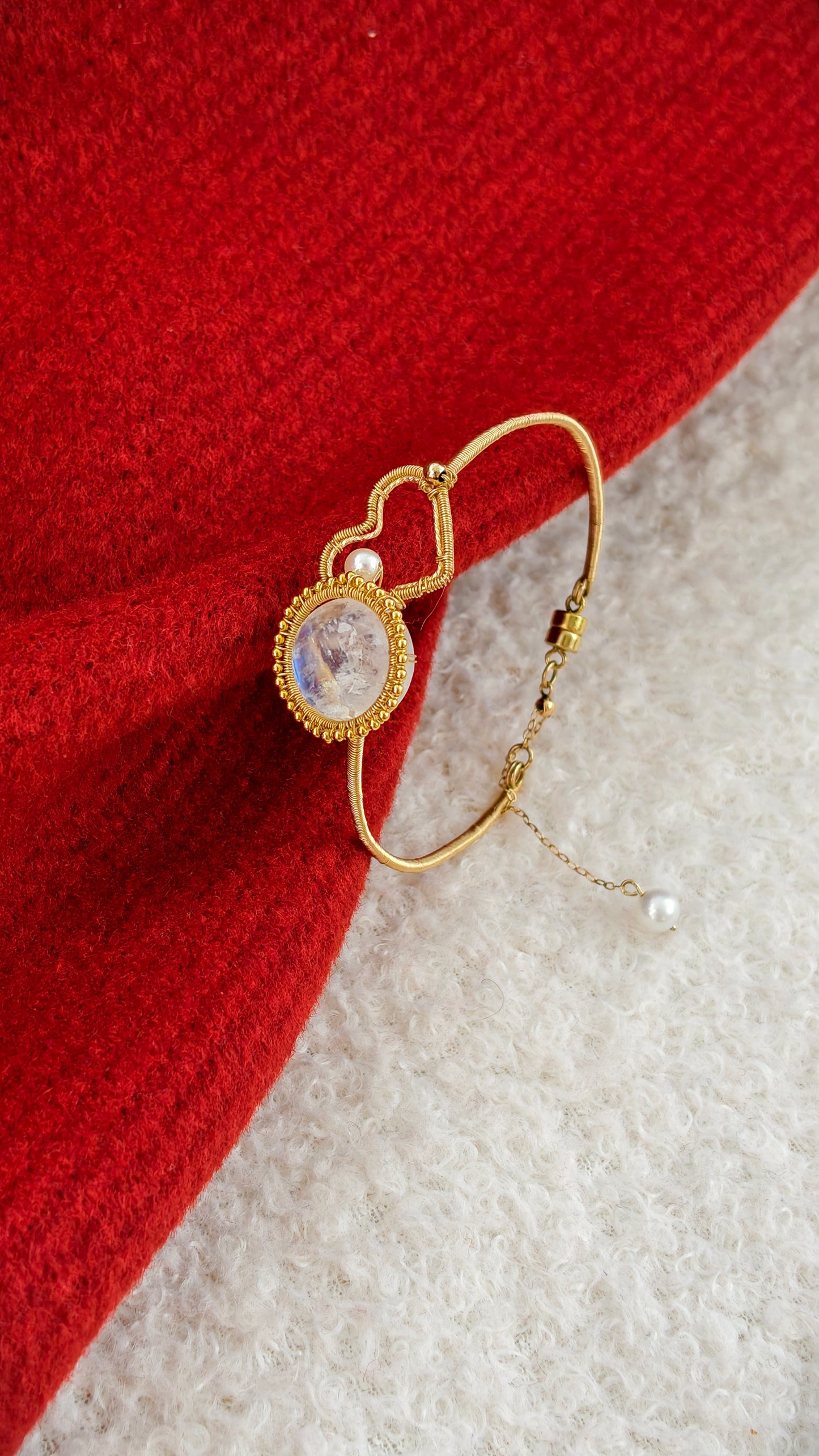 Moonstone & Pearl "Lucky Knot" Cuff Bracelet