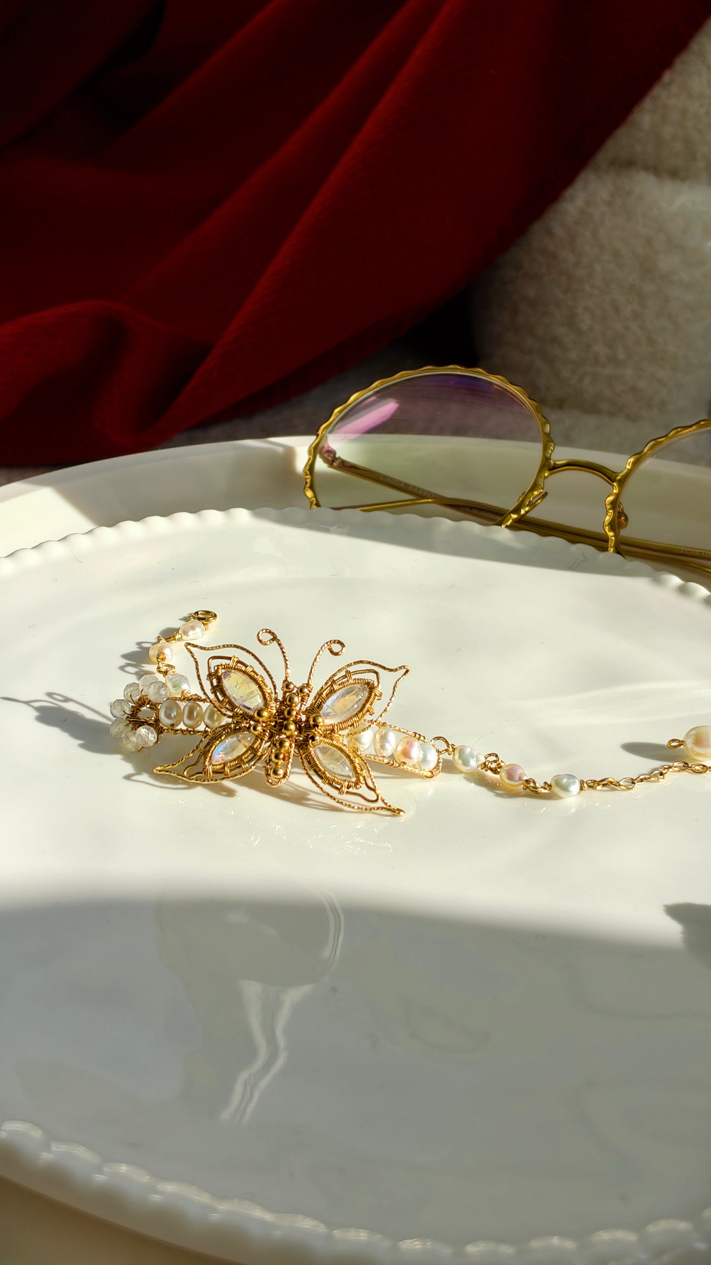 Butterfly Moonstone & Pearl Bracelet