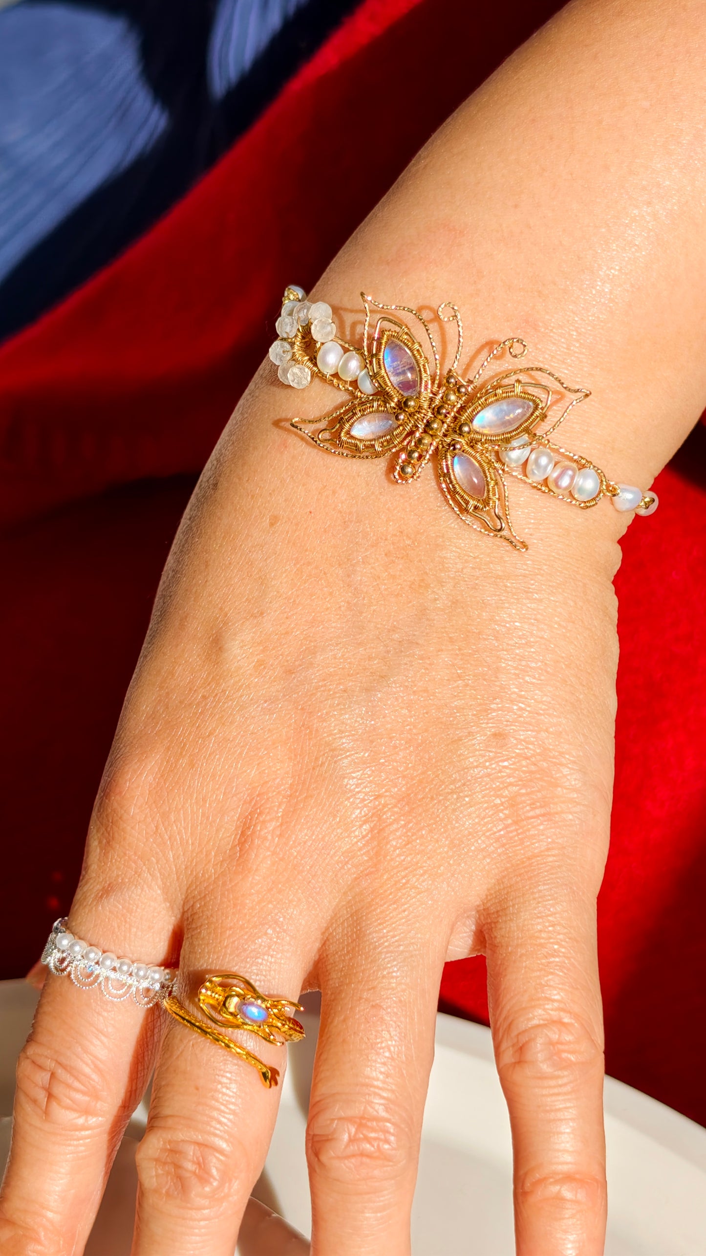 Butterfly Moonstone & Pearl Bracelet