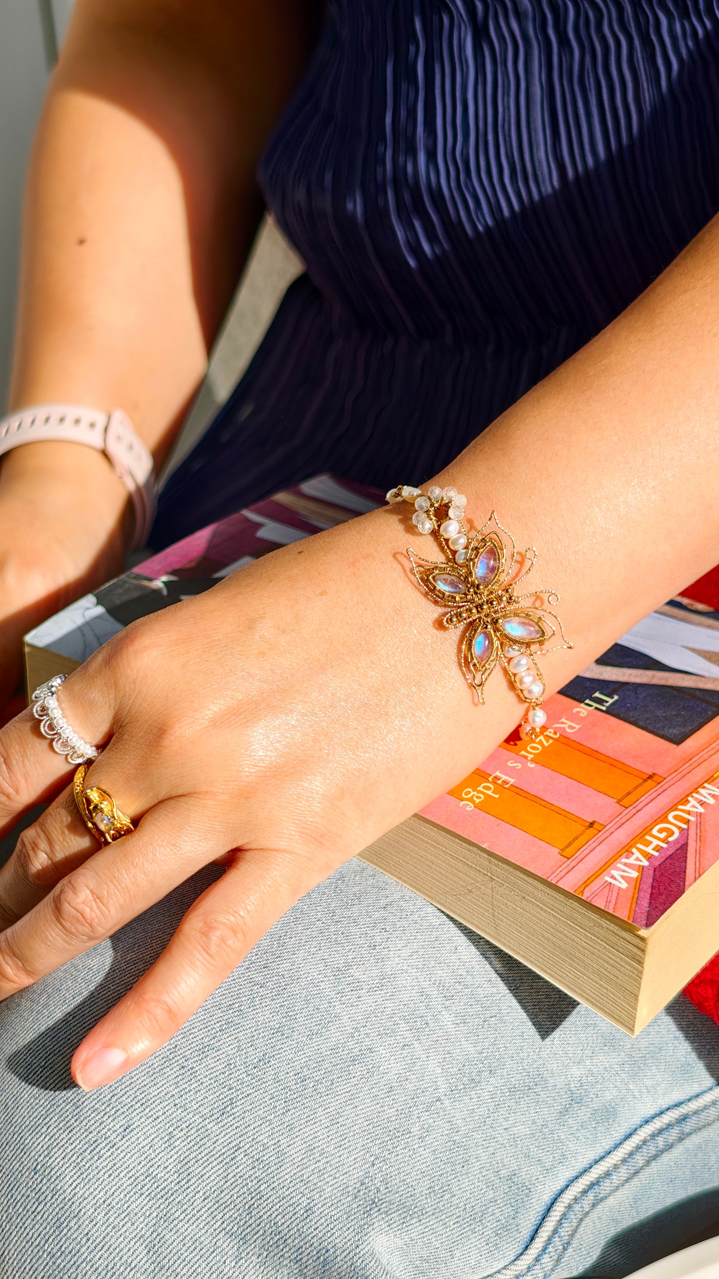 Butterfly Moonstone & Pearl Bracelet