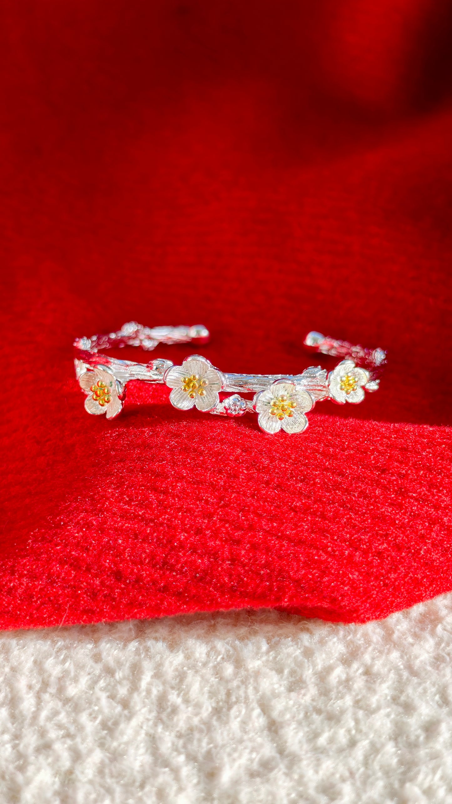 Sterling Silver Bangle: Plum Blossom Branch Design