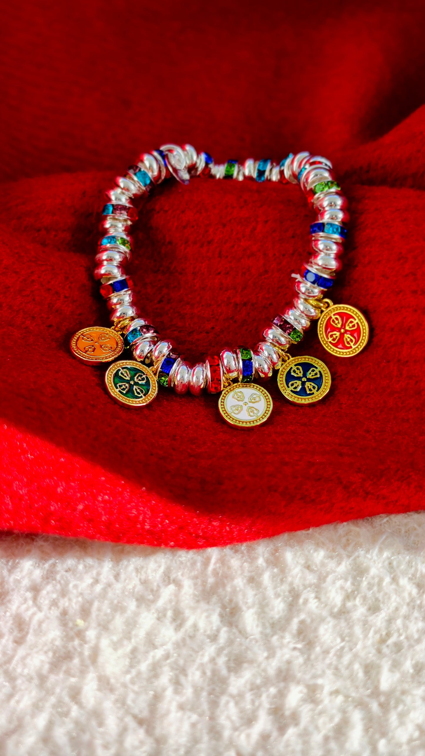 Sterling Silver Bracelet: Tibetan Five-Colored Wealth Gods Charm