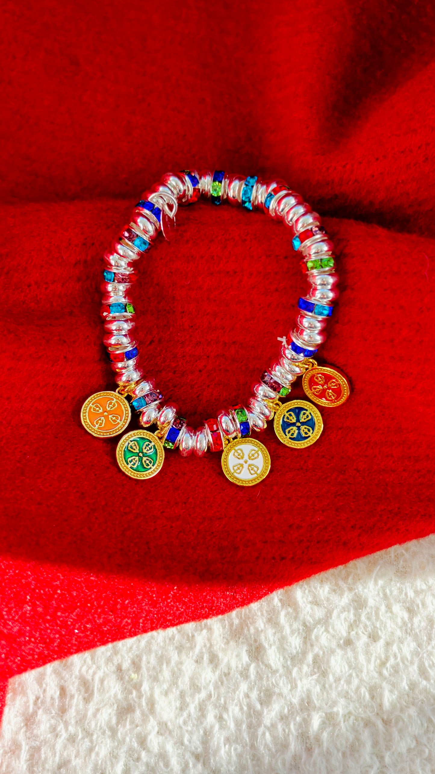 Sterling Silver Bracelet: Tibetan Five-Colored Wealth Gods Charm