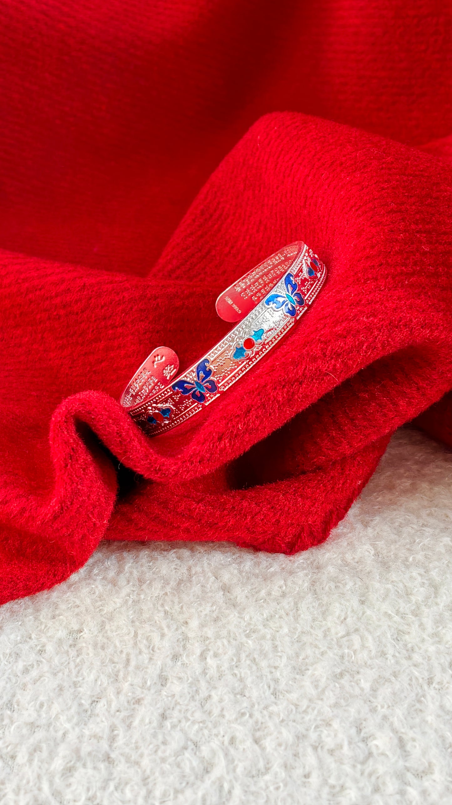 Sterling Silver Cuff Bangle: Enamel Butterfly &amp; Floral Motif