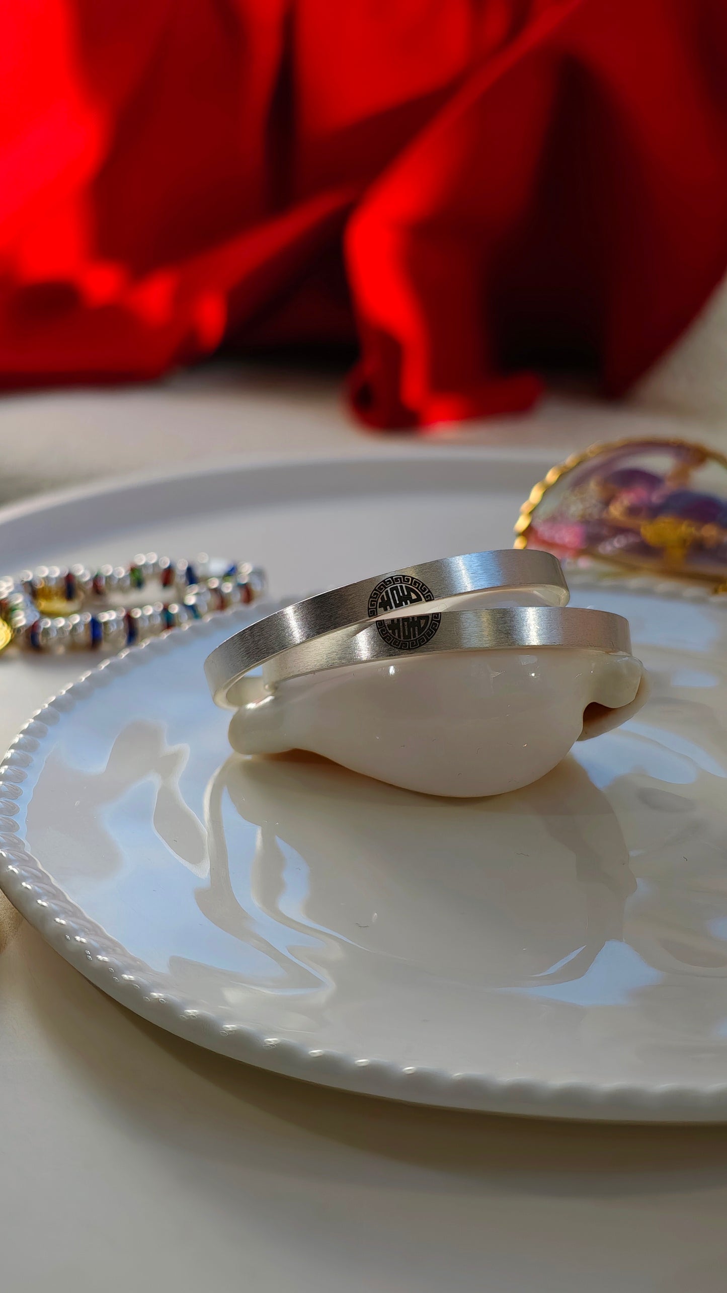 Sterling Silver Bangles: "Xi" (Joy) → "Double Happiness" Pair