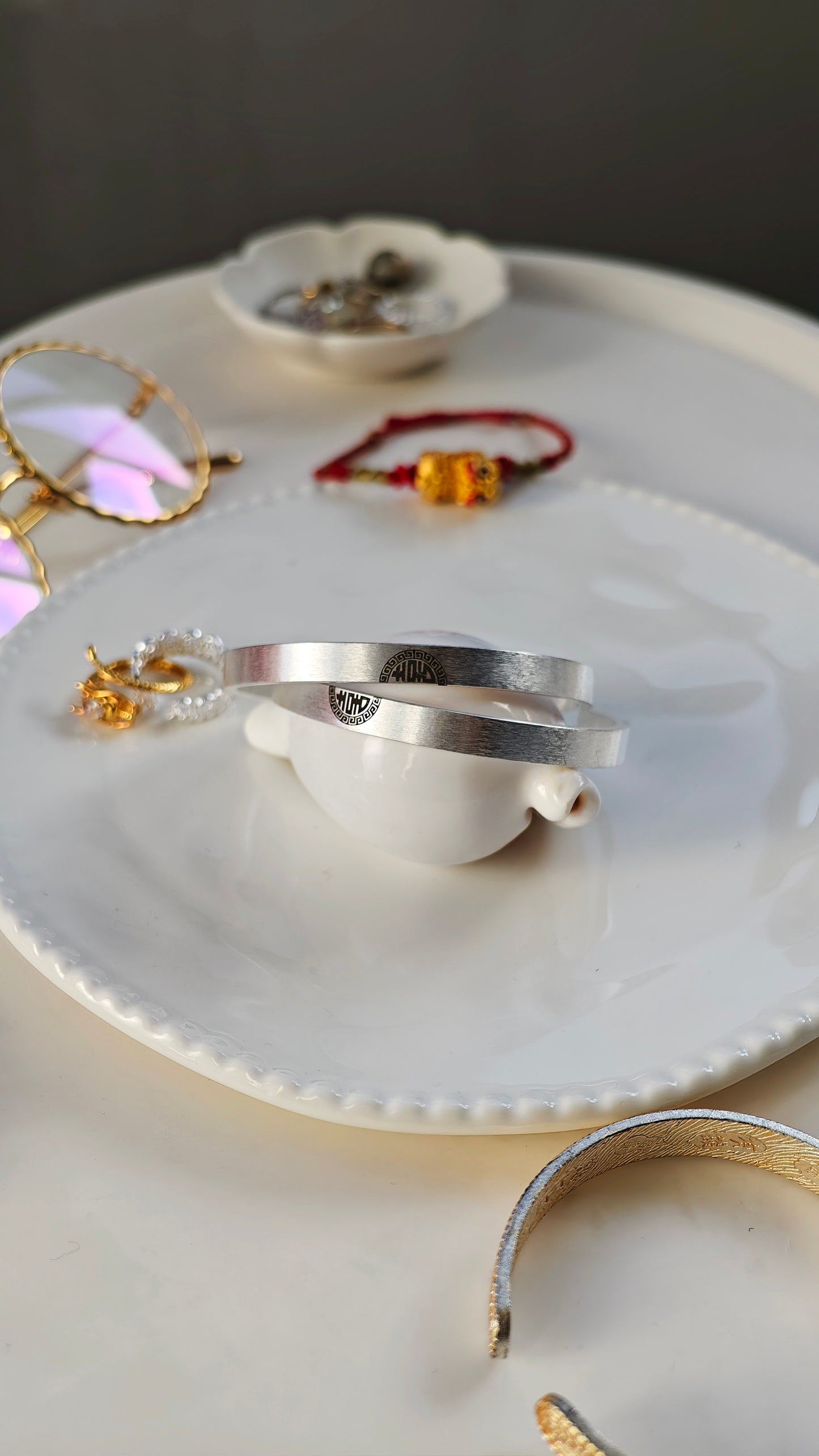 Sterling Silver Bangles: "Xi" (Joy) → "Double Happiness" Pair