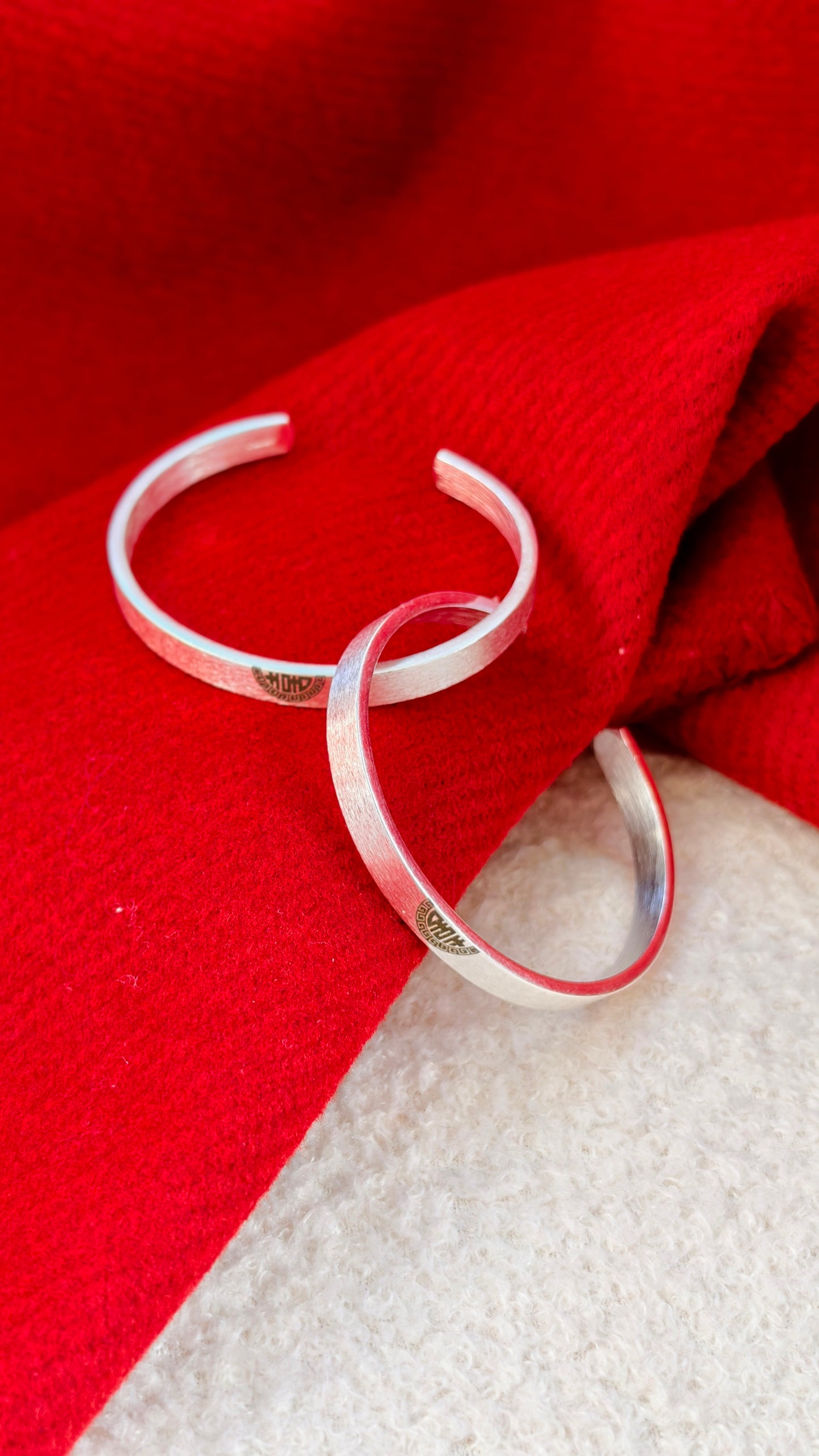 Sterling Silver Bangles: "Xi" (Joy) → "Double Happiness" Pair