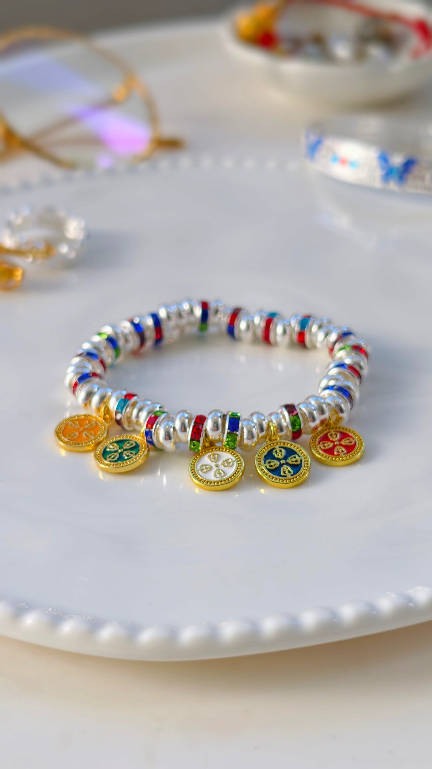 Sterling Silver Bracelet: Tibetan Five-Colored Wealth Gods Charm