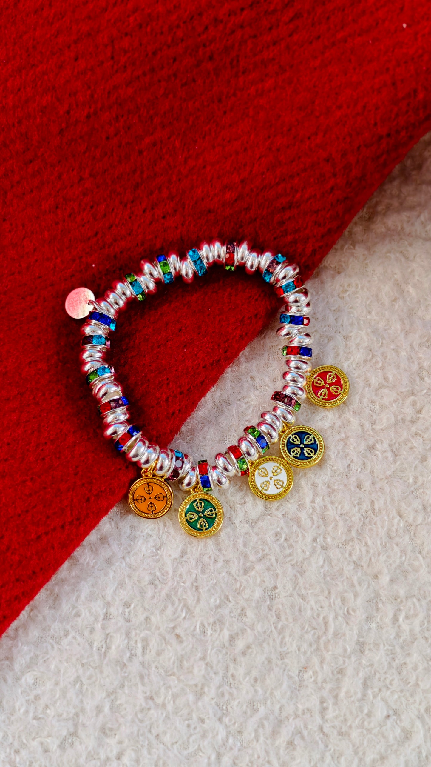 Sterling Silver Bracelet: Tibetan Five-Colored Wealth Gods Charm