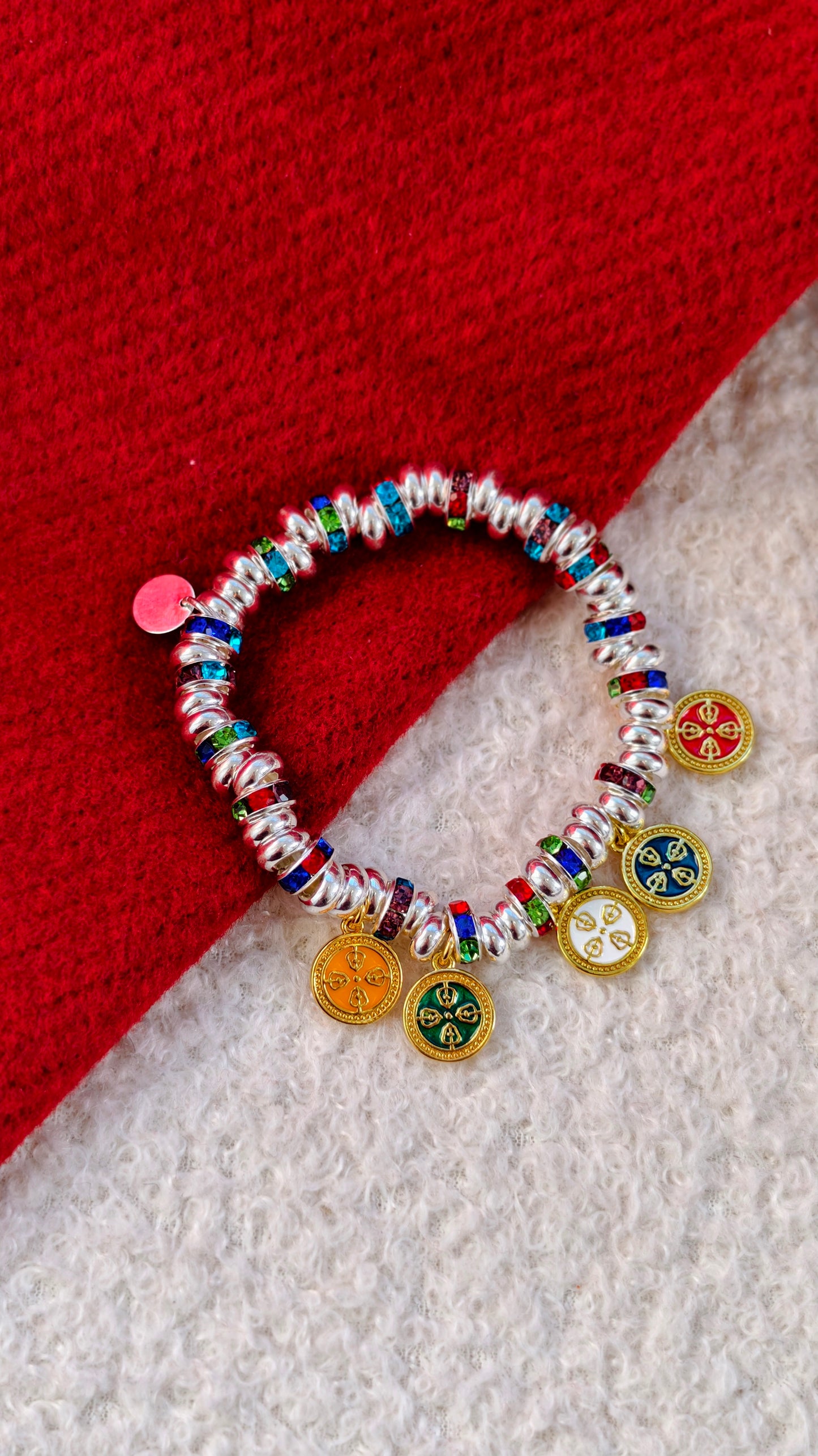 Sterling Silver Bracelet: Tibetan Five-Colored Wealth Gods Charm