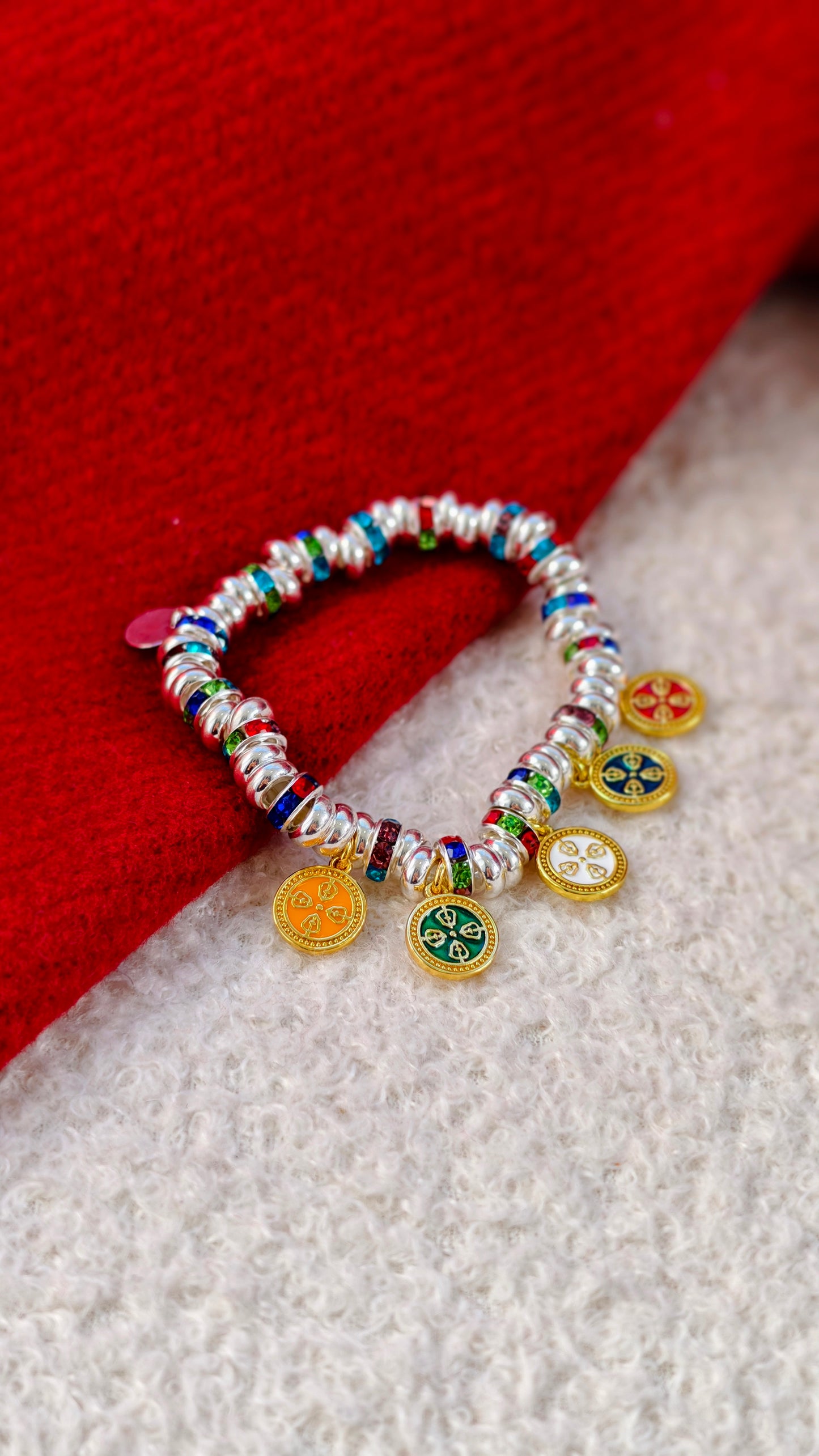 Sterling Silver Bracelet: Tibetan Five-Colored Wealth Gods Charm