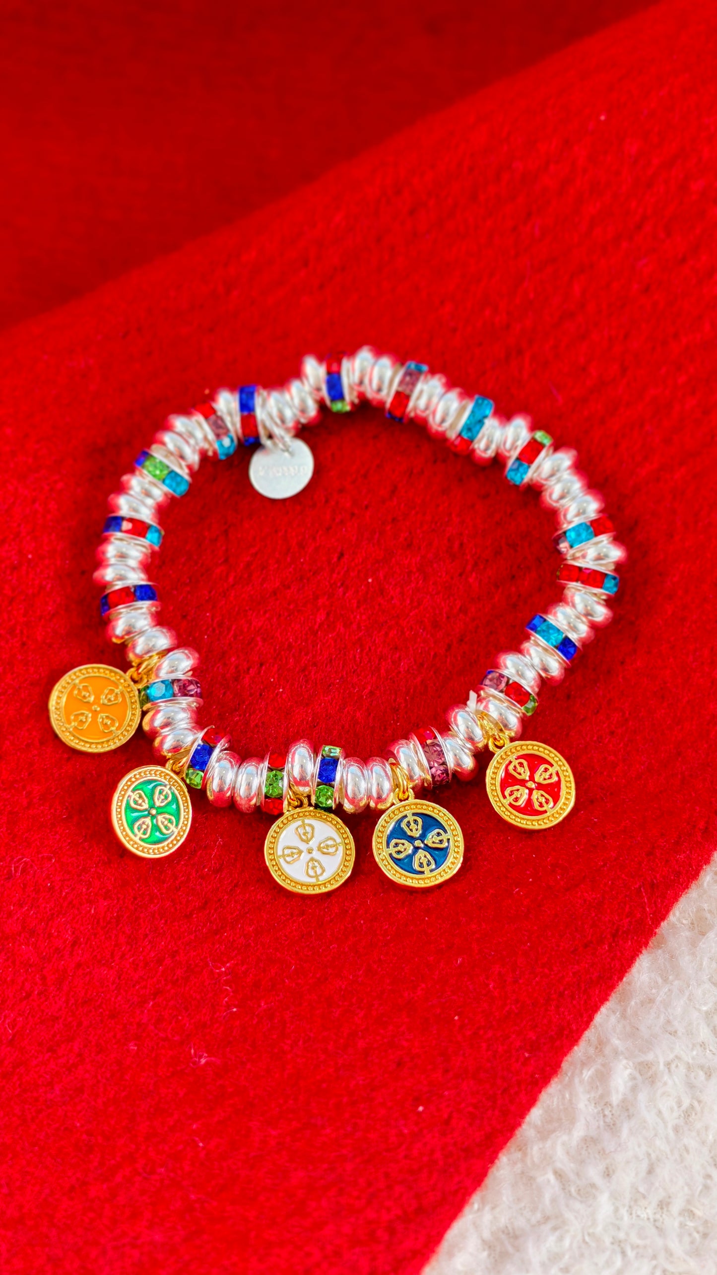 Sterling Silver Bracelet: Tibetan Five-Colored Wealth Gods Charm