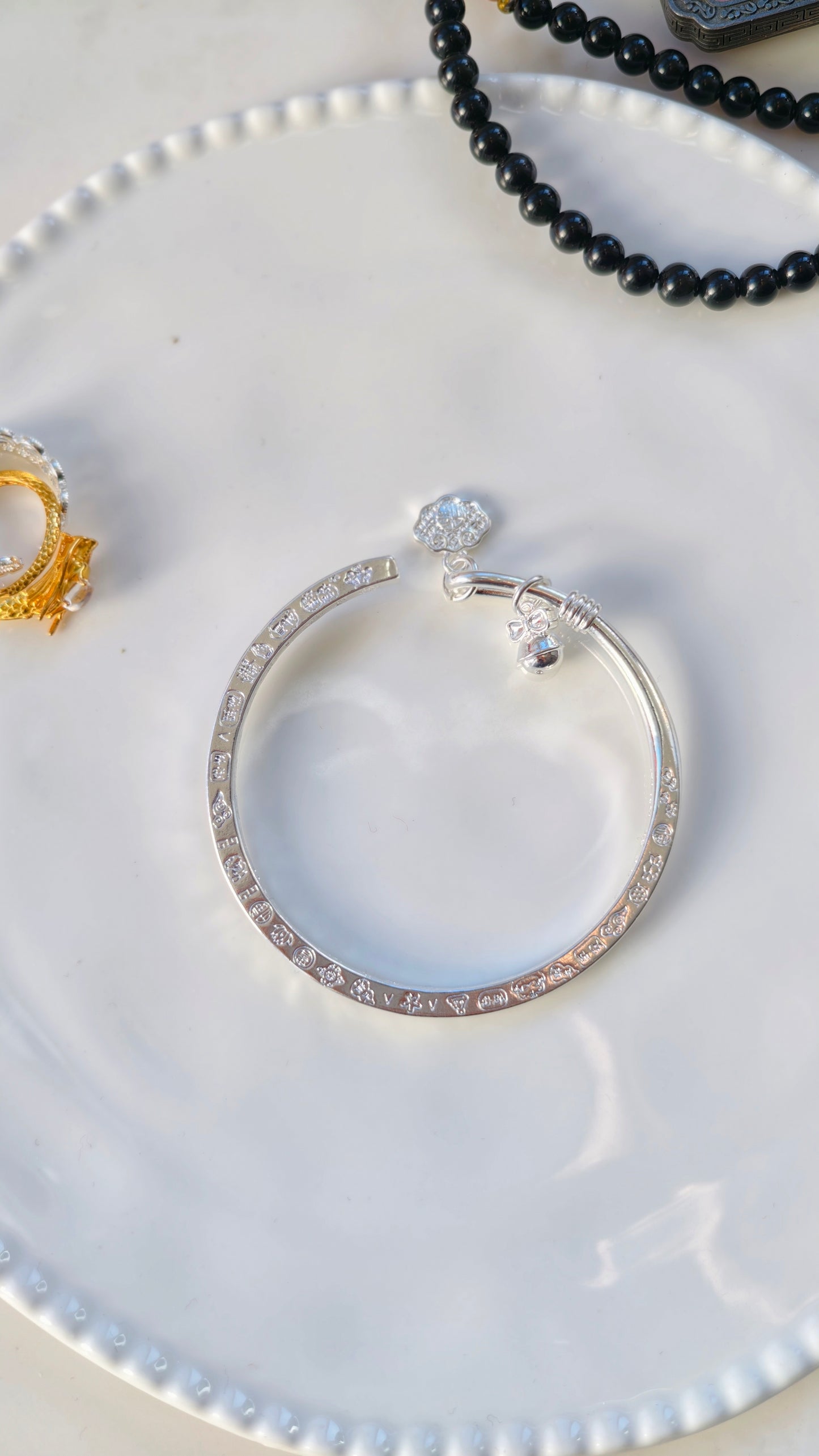 Sterling Silver Bangle: Engraved "Om Mani Padme Hum" Mantra