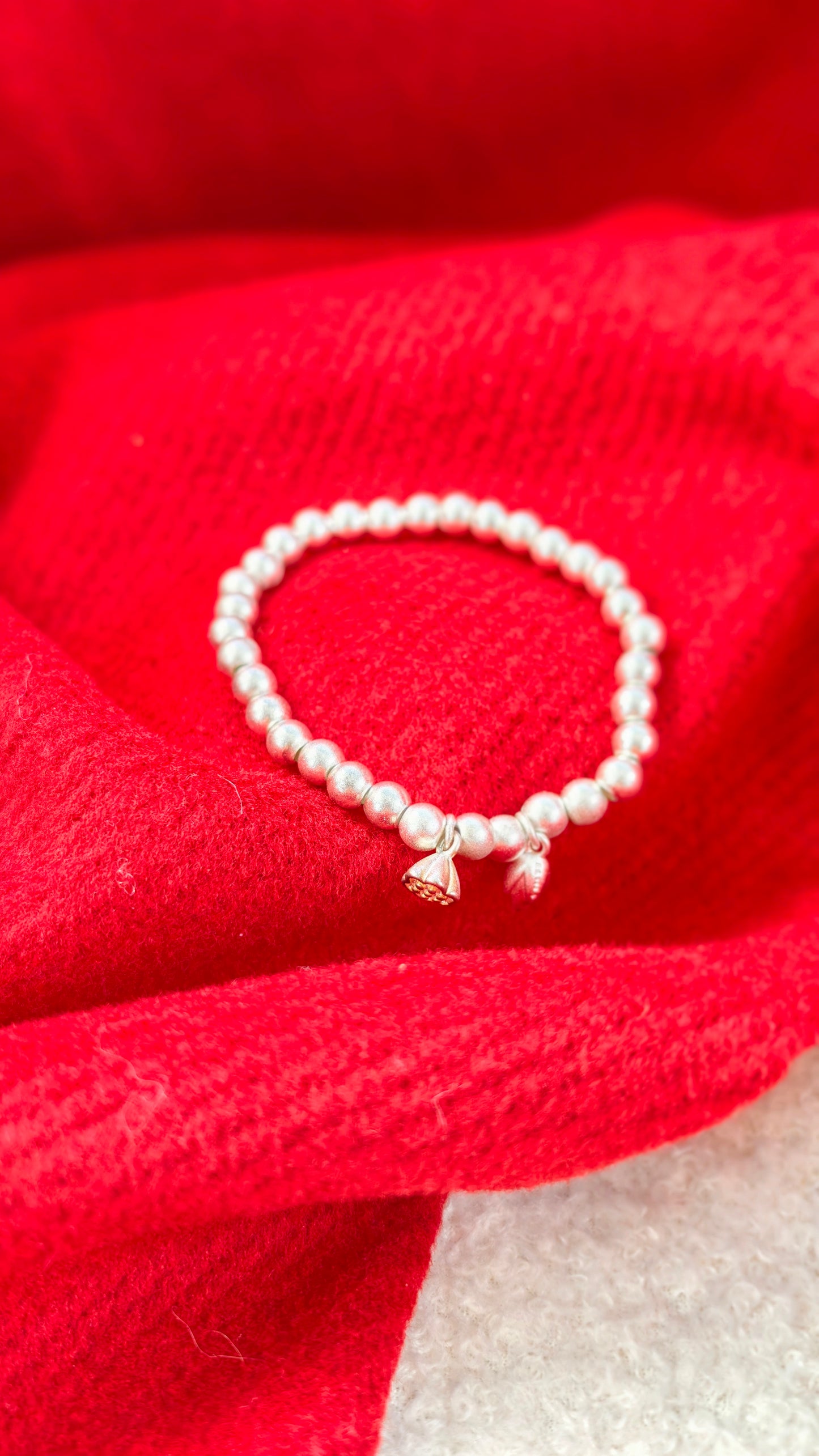 Sterling Silver Beaded Bracelet: Lotus Pod & Magnolia Charms