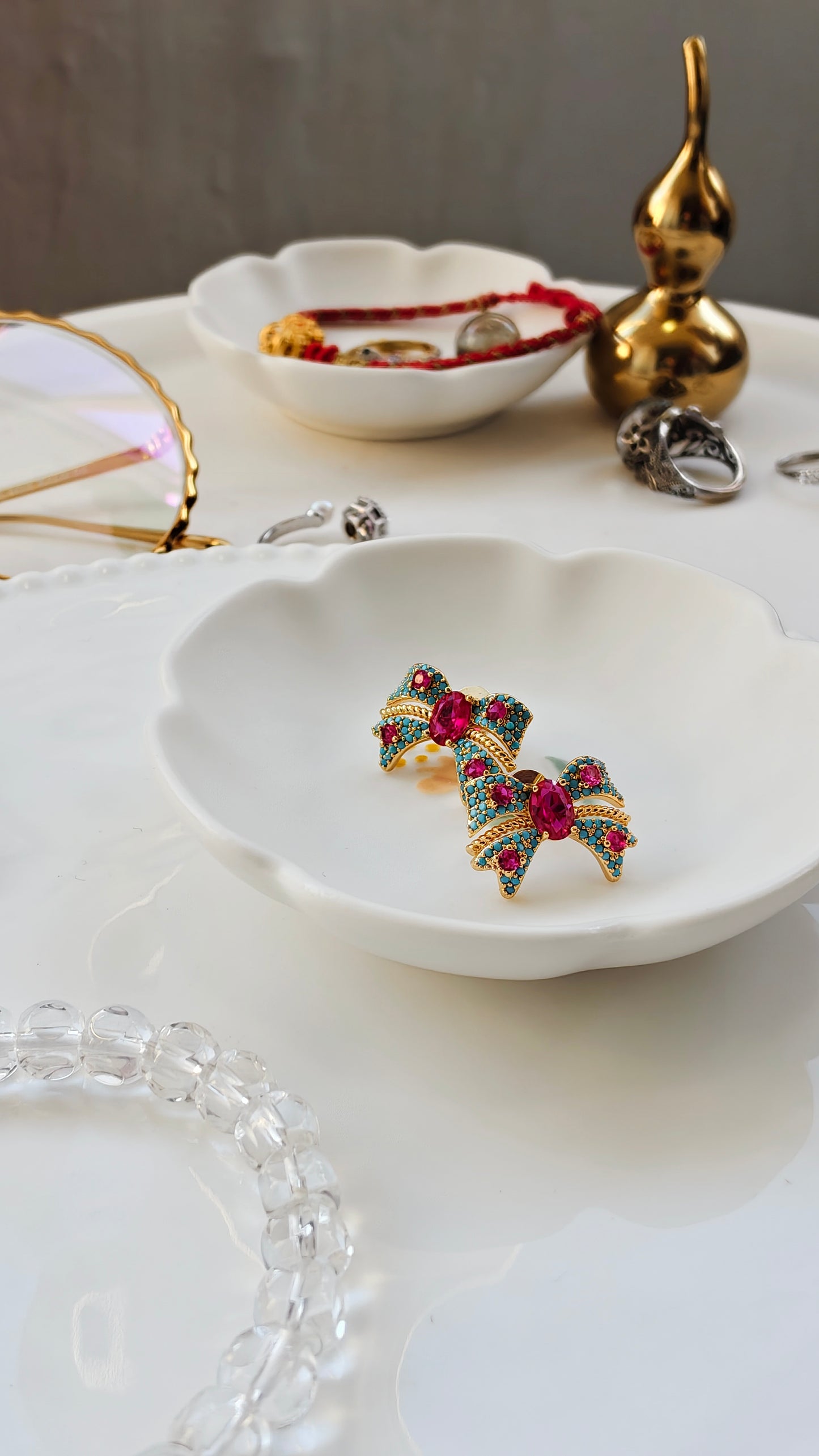 Bow-Shaped Statement Earrings: Vibrant Sparkle with Playful Charm