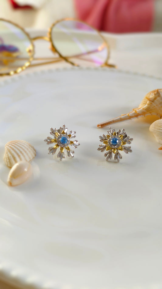 Snowflake Two-Tone Stud Earrings: Icy Sparkle with Delicate Charm