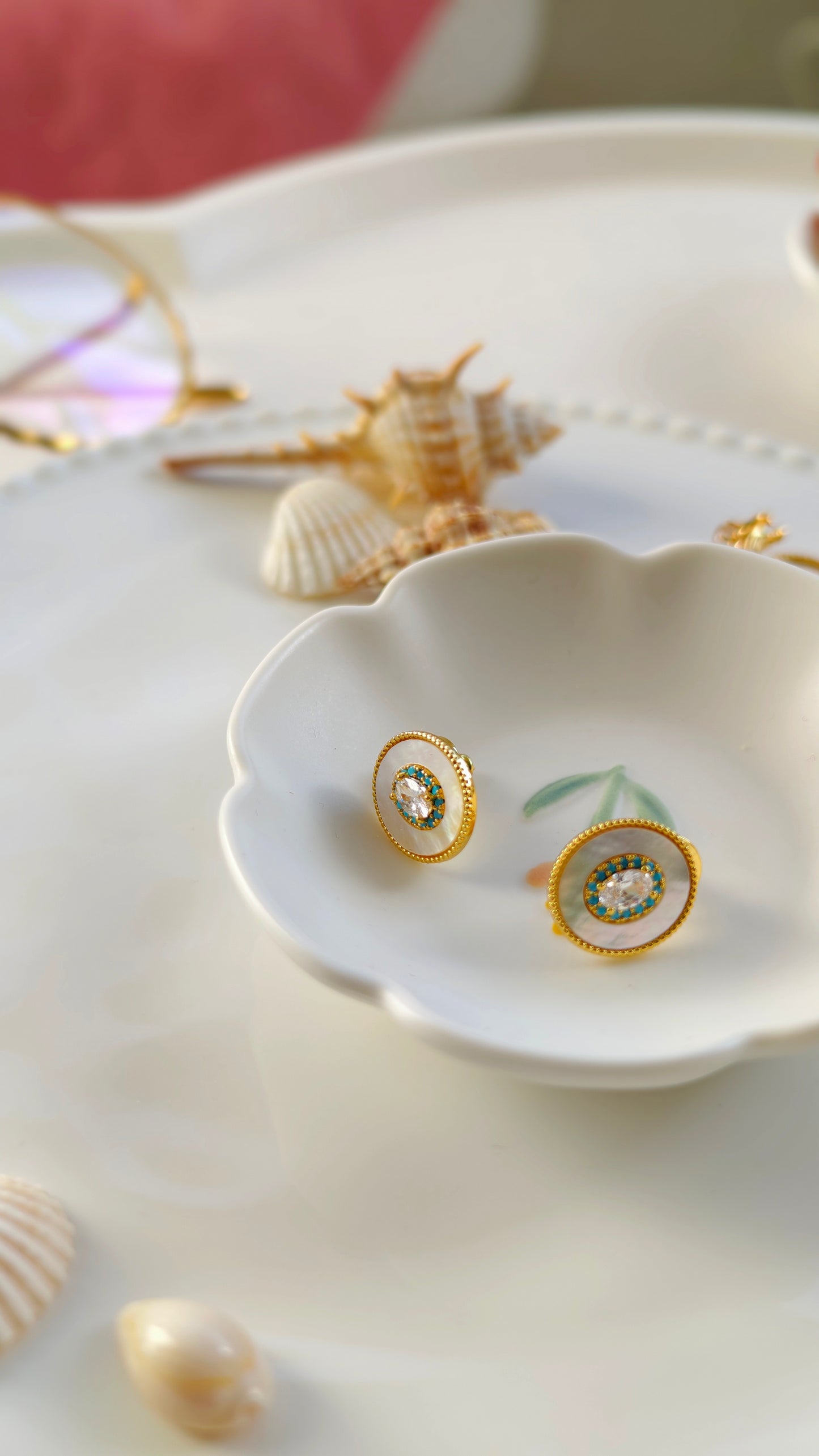 Shell & Gemstone Stud Earrings: Coastal Elegance in Every Detai