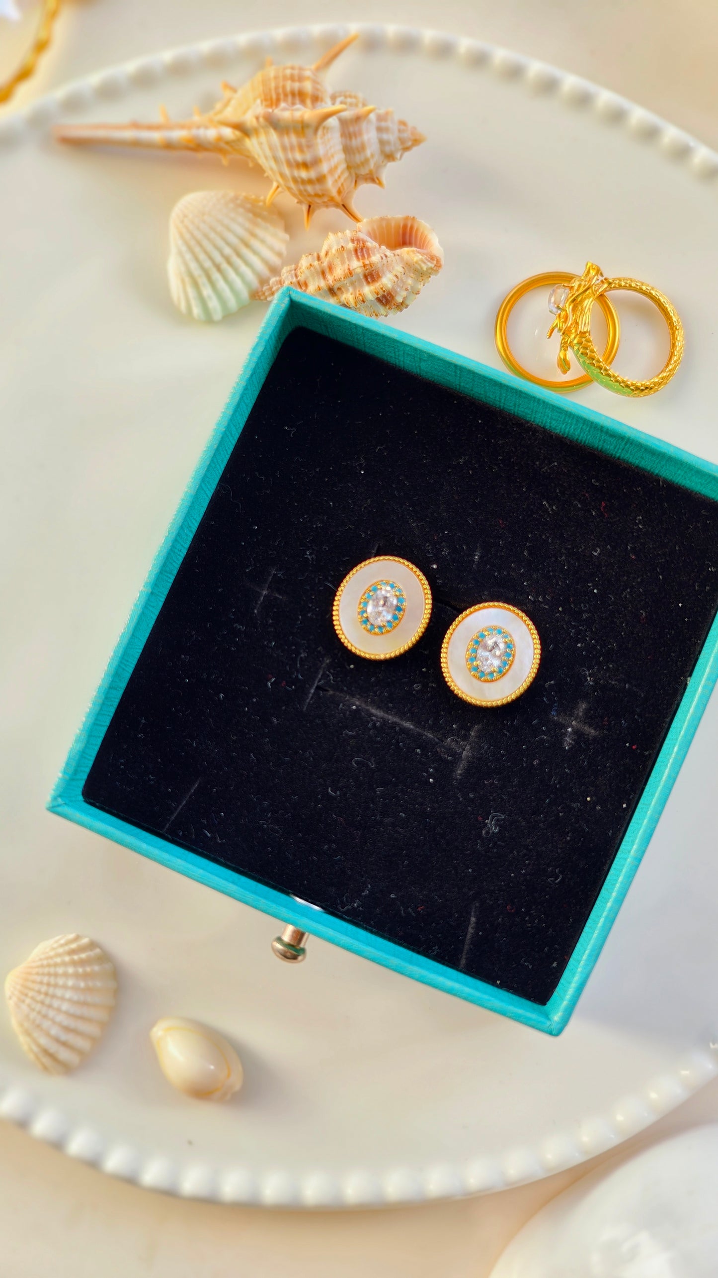 Shell & Gemstone Stud Earrings: Coastal Elegance in Every Detai
