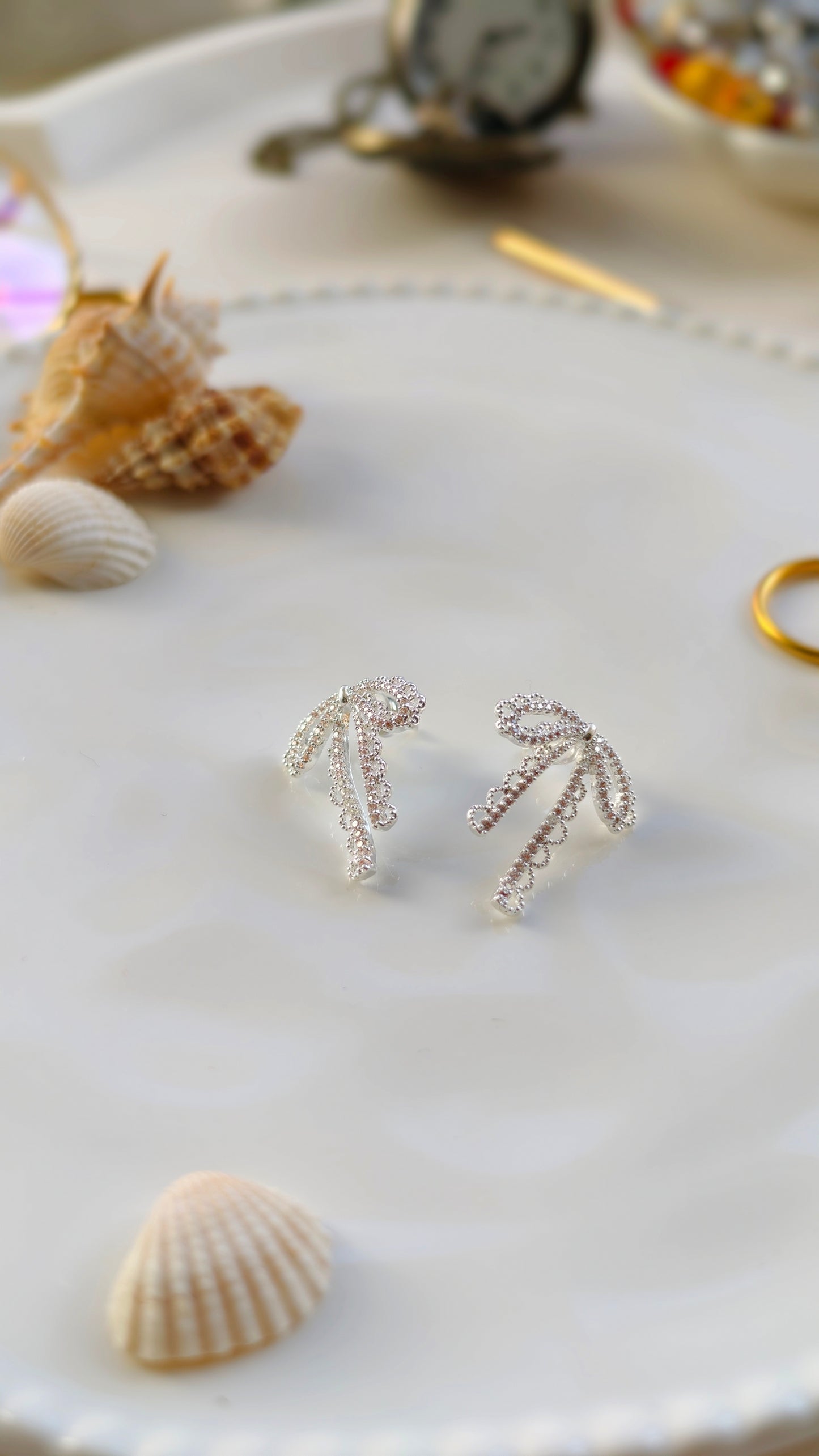Lace Bow Stud Earrings: Romantic Sparkle with Delicate Texture