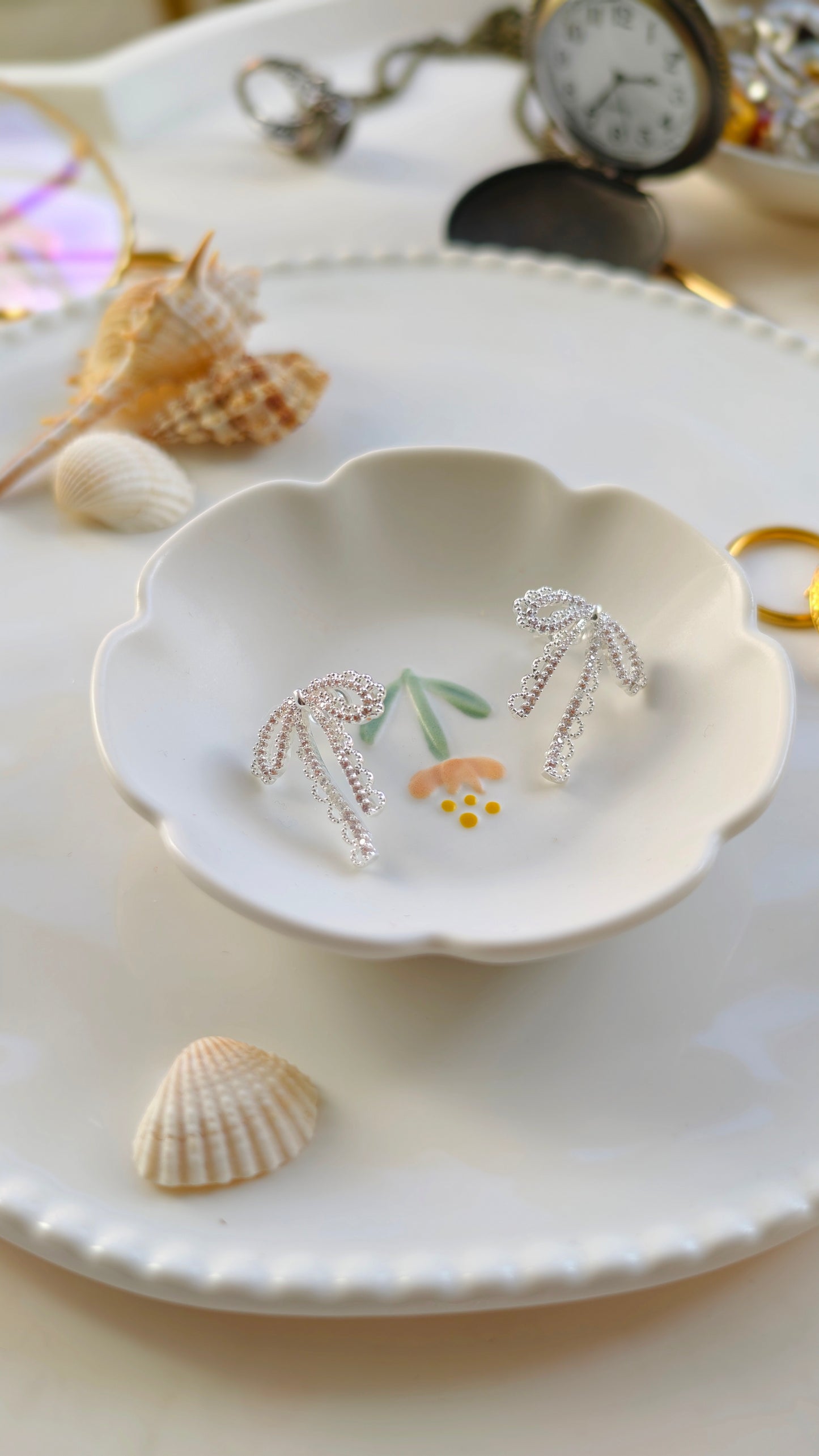Lace Bow Stud Earrings: Romantic Sparkle with Delicate Texture