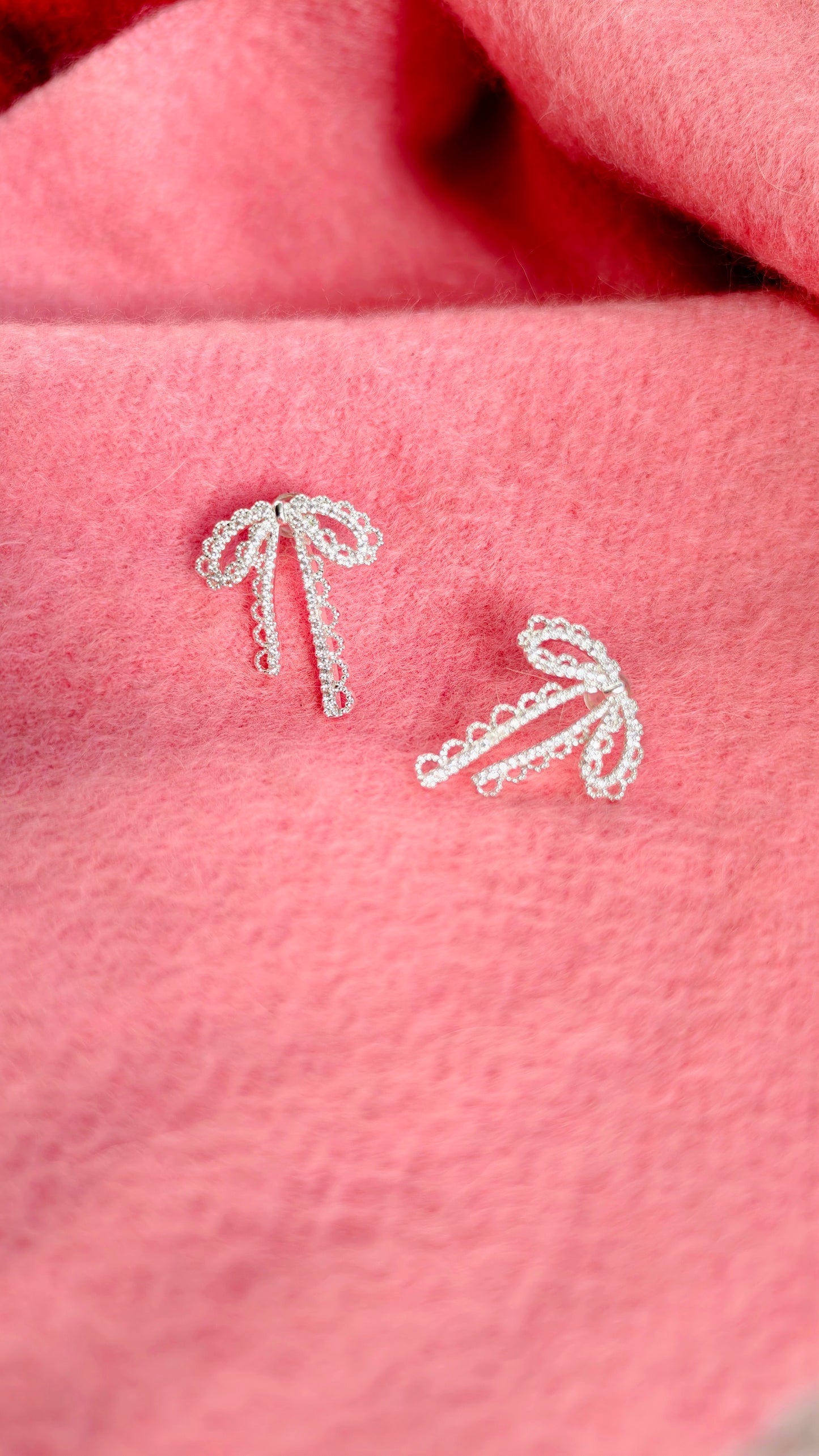 Lace Bow Stud Earrings: Romantic Sparkle with Delicate Texture