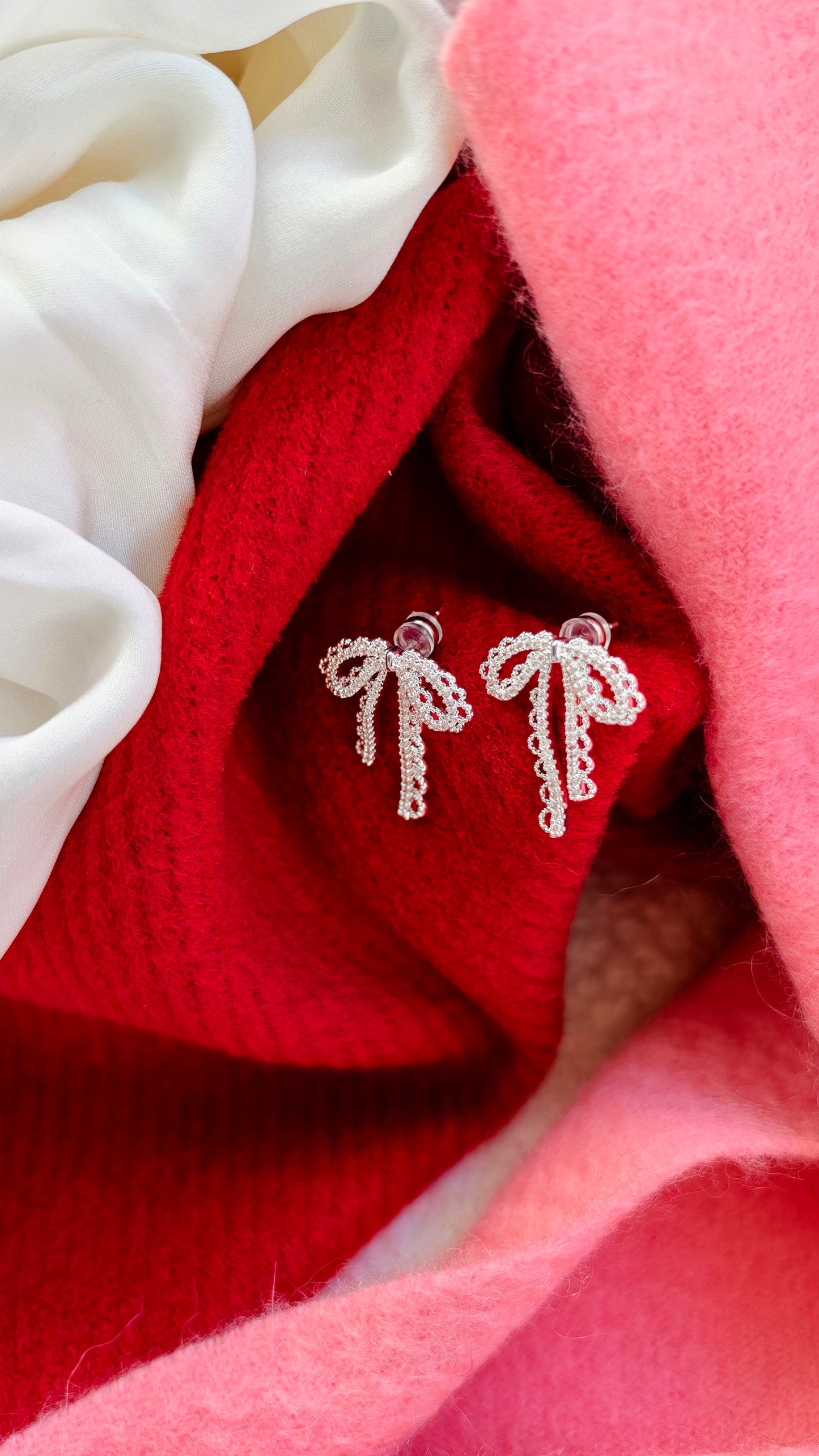 Lace Bow Stud Earrings: Romantic Sparkle with Delicate Texture
