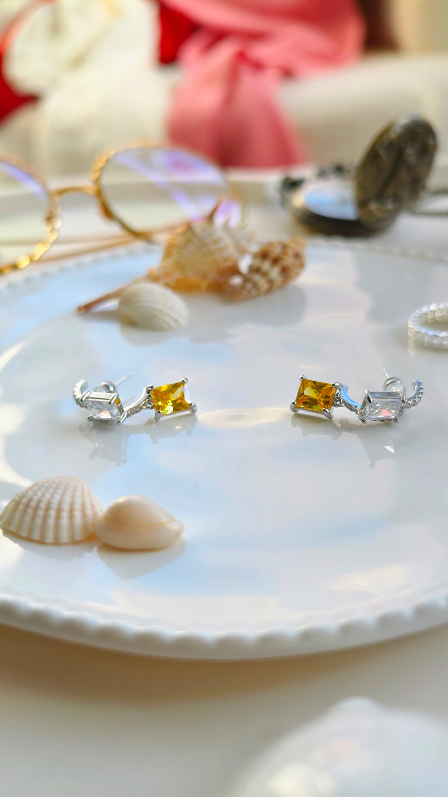 Two-Tone Gem Drop Earrings: Bright Sparkle with Modern Contrast