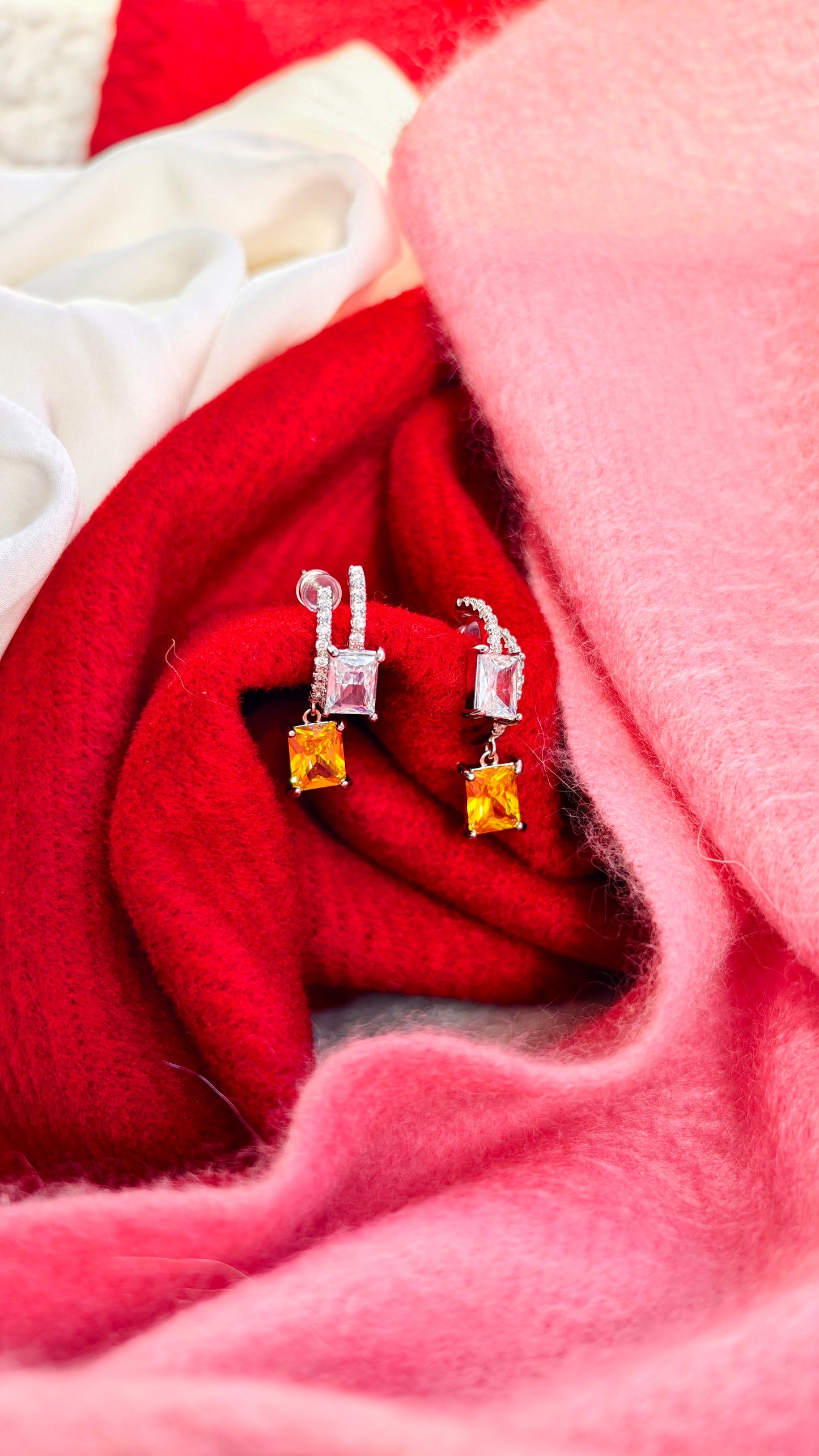 Two-Tone Gem Drop Earrings: Bright Sparkle with Modern Contrast