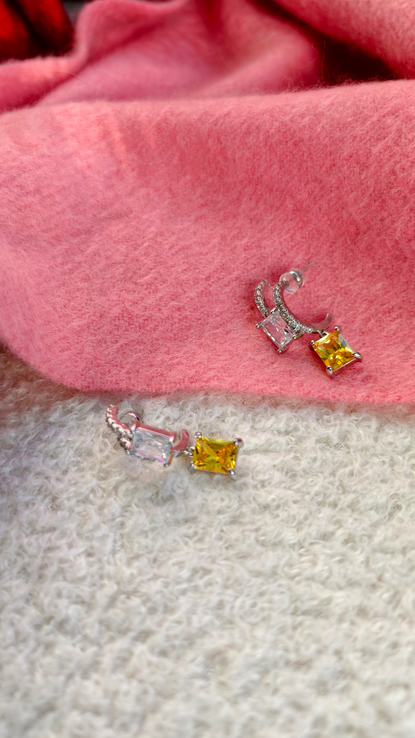 Two-Tone Gem Drop Earrings: Bright Sparkle with Modern Contrast