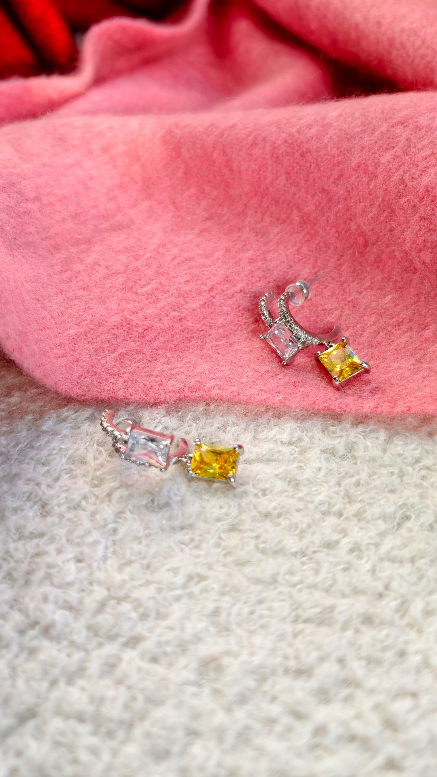 Two-Tone Gem Drop Earrings: Bright Sparkle with Modern Contrast