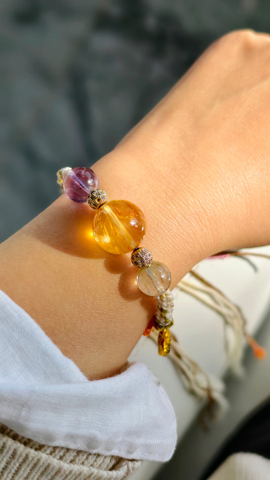 Natural Amethyst / Natural Citrine / Natural Clear Quartz Hand-braided cord Bracelet